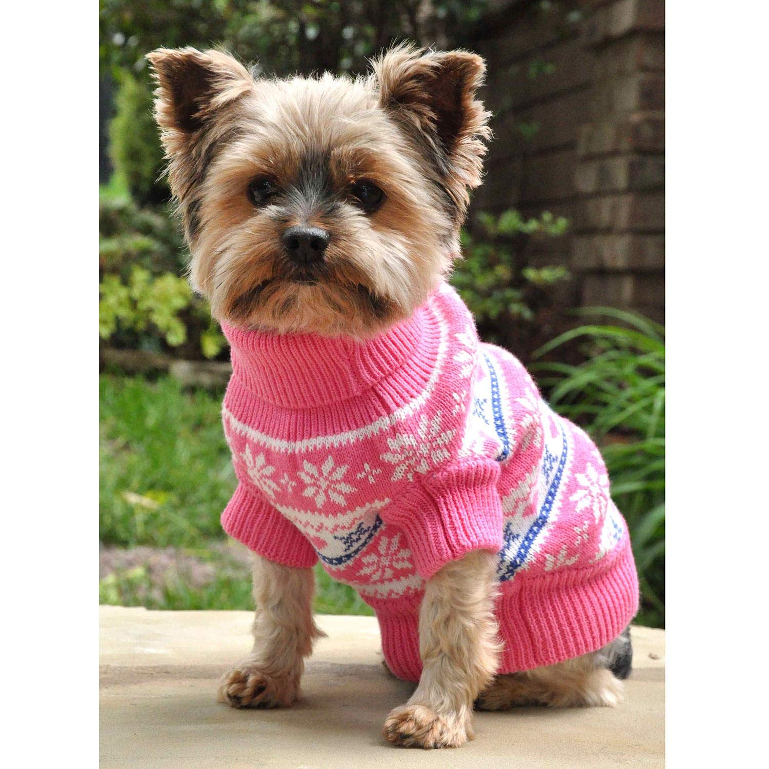 Doggie Design Combed Cotton Snowflake Hearts Dog Sweater (3X-Large, Pink)