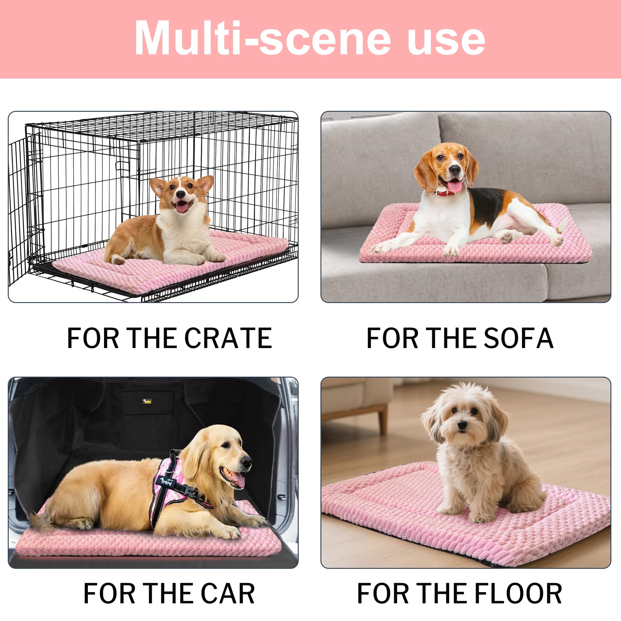 Dog Bed Crate Mat, Soft Durable Washable Anti-Slip Kennel Pad for Dogs & Cats, Reversible (Pink, M(30*20*1.5))