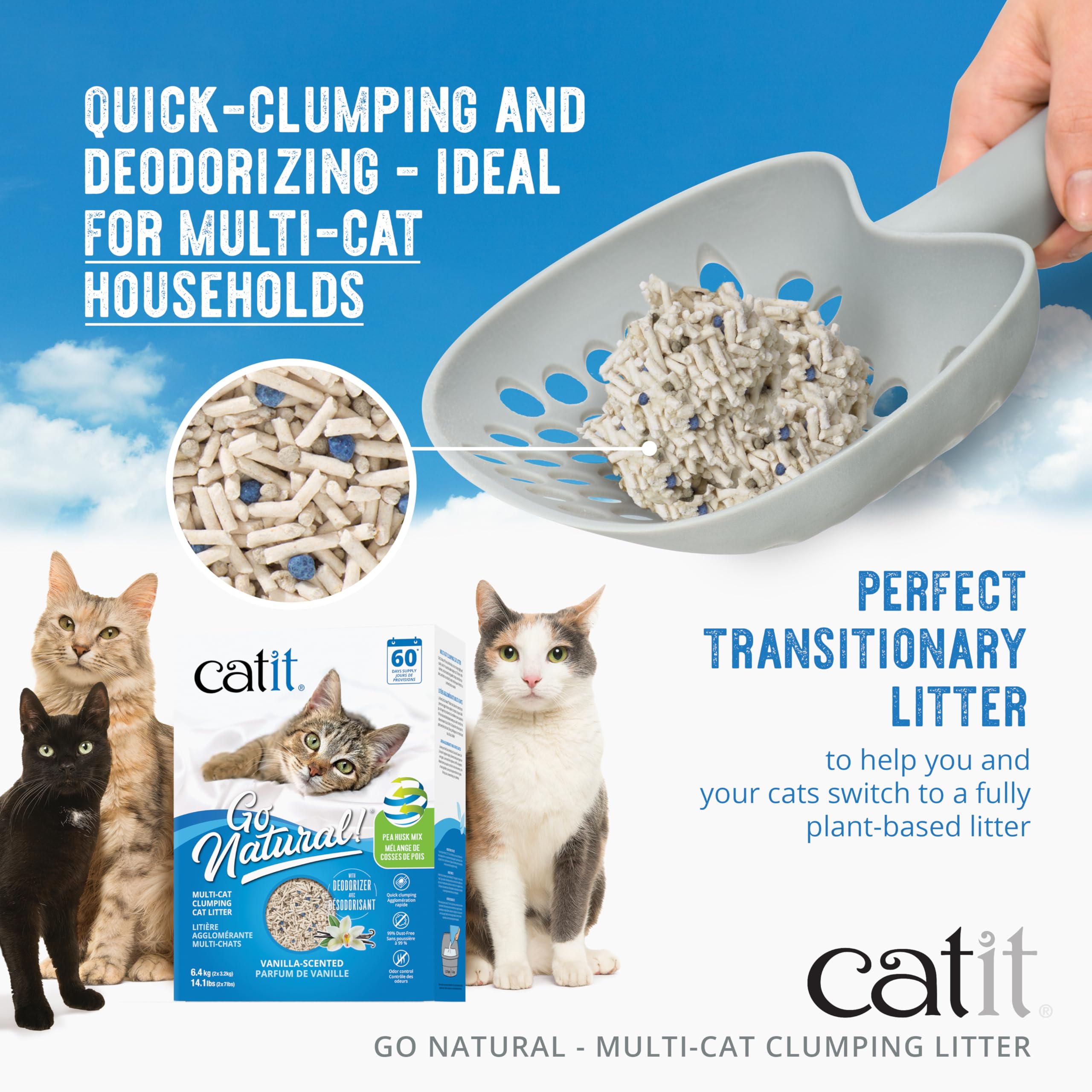 Catit Go Natural Plant-Based Cat Litter, Sustainable And Eco-Friendly, 99% Dust-Free, Low Tracking, High Absorption, Odor Contro