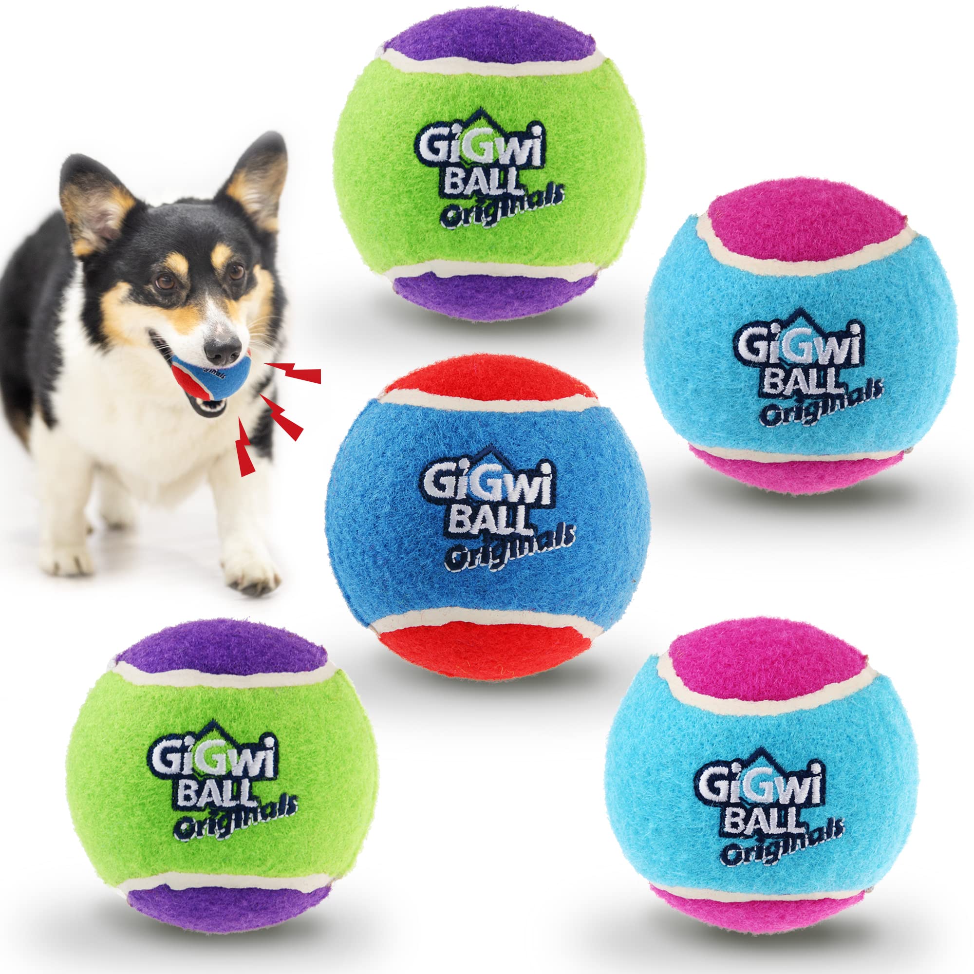 Gigwi Squeaky Tennis Balls For Dogs  High Bouncy, Bright Colors, 2.5 Inches, Interactive Fun Toys For All Breeds, Indoor & Outd
