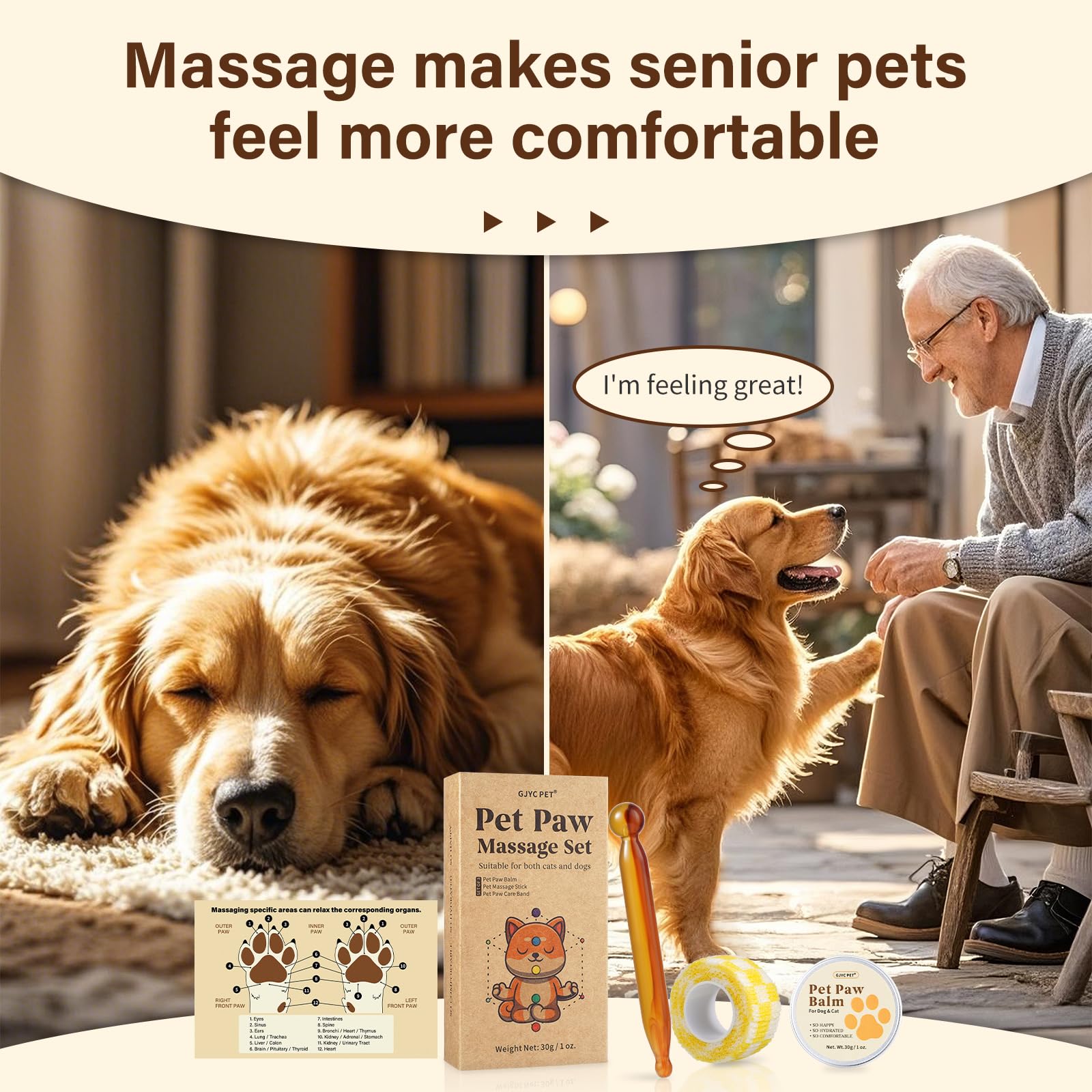 4-in-1 Dog Paw Massage Kit with Natural Paw Balm & Acupressure Stick - Joint Health Support for Senior Dogs & Cats,Improve Mobil