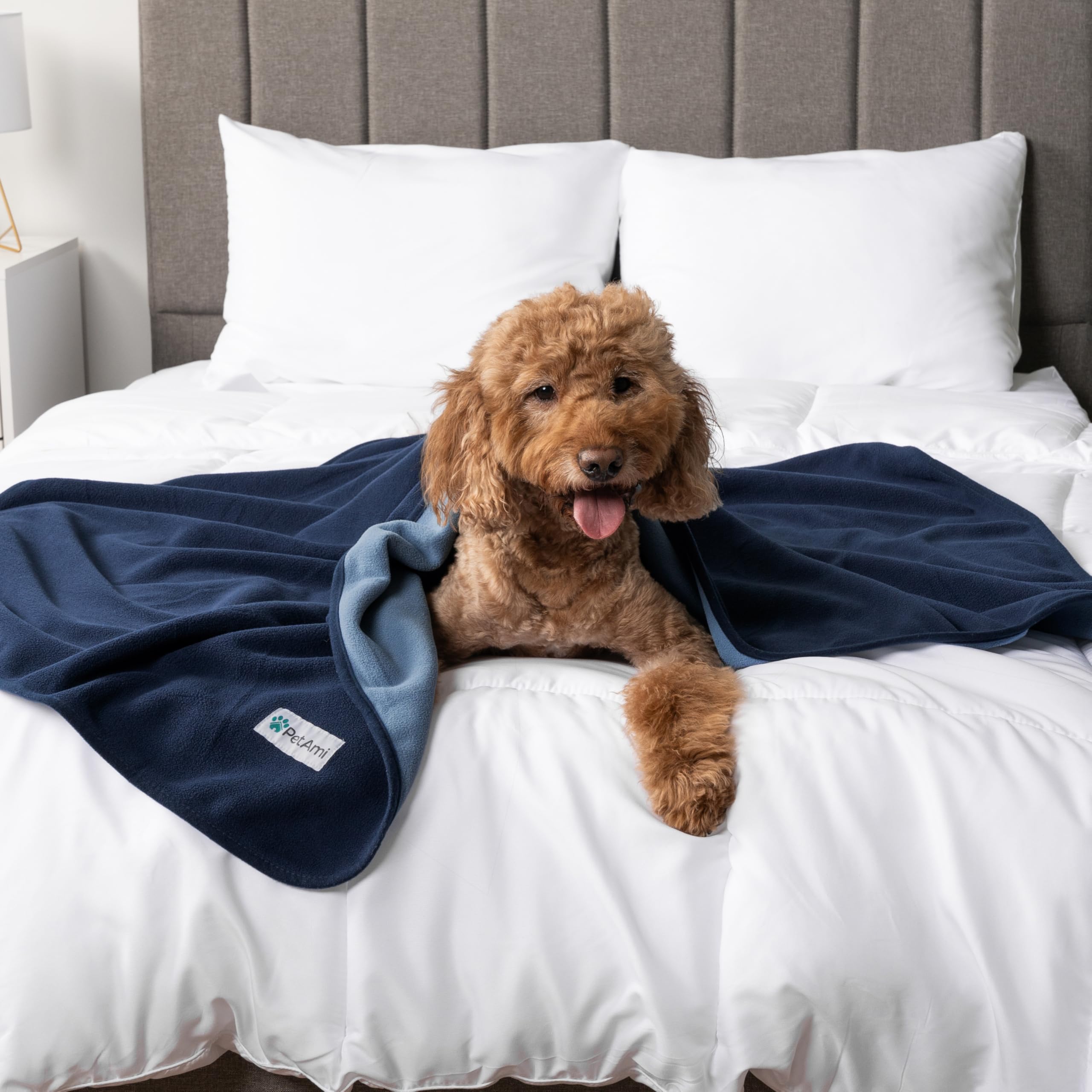 Petami Waterproof Dog Blanket For Medium Large Pets Dogs Cats, Pet Couch Cover Protector For Furniture, Reversible Washable Soft Fleece Cat Blanket For Bed Couch Sofa, 40X60 (Navy/Blue)