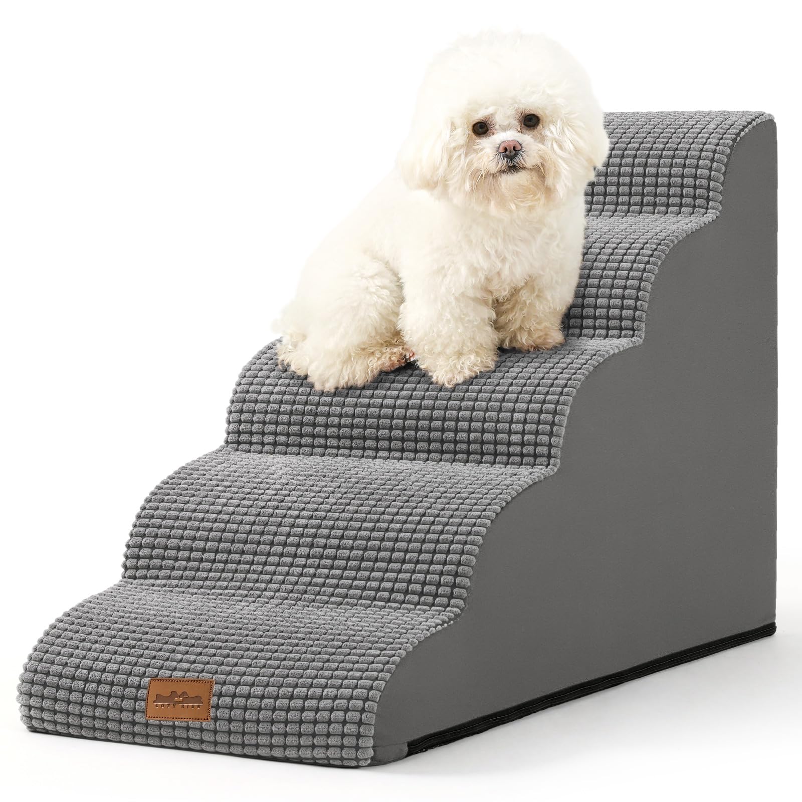 Cozy Kiss Dog Stairs For High Bed 22.6'' H, Small Dog Step For Puppy, Older Or Cat, Curved Ramp For Car, Ladder With High Densit