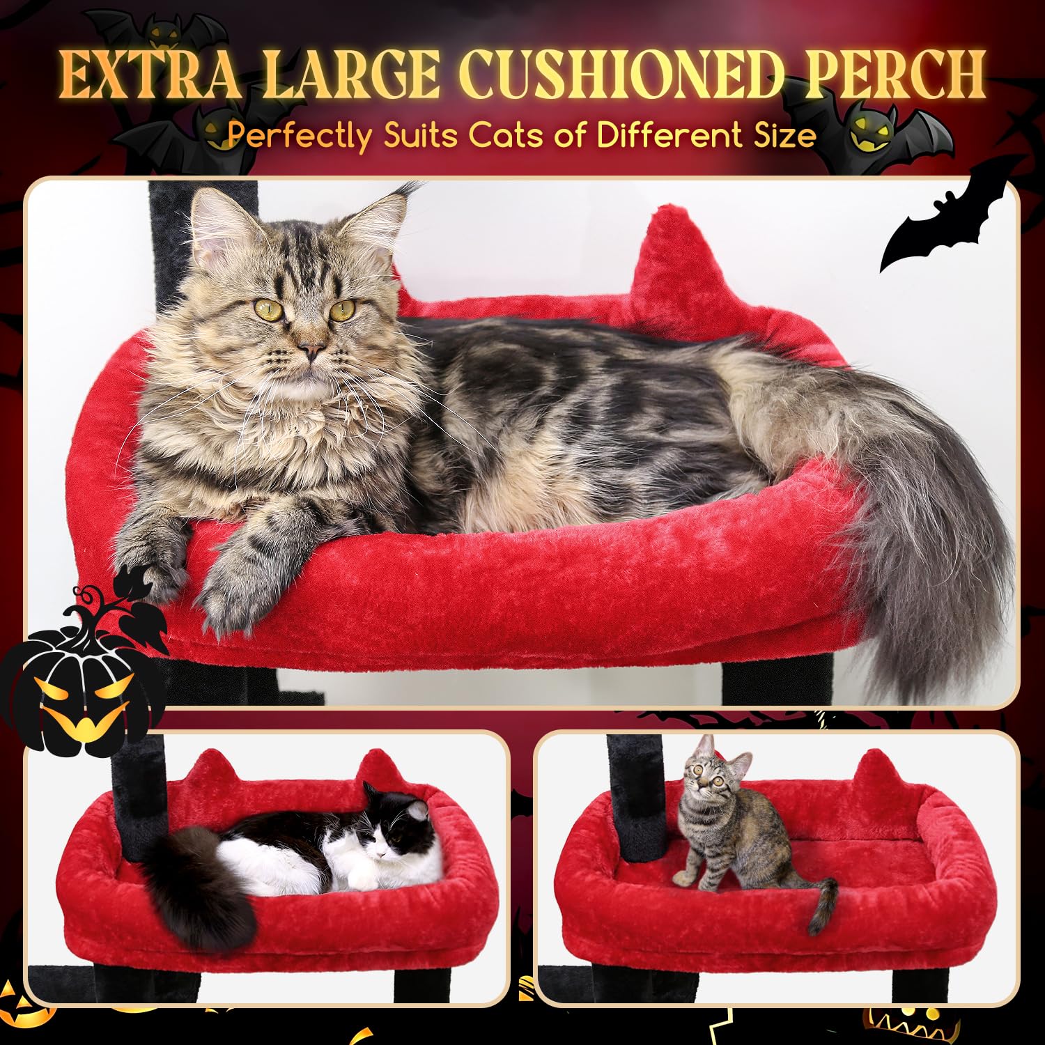 Globlazer F50 Gothic Cat Tower for Indoor Cats, 50-inch Heavy Duty Goth Cat Tree for Big Cats, Maine Coon Cat Tree with Extra-La