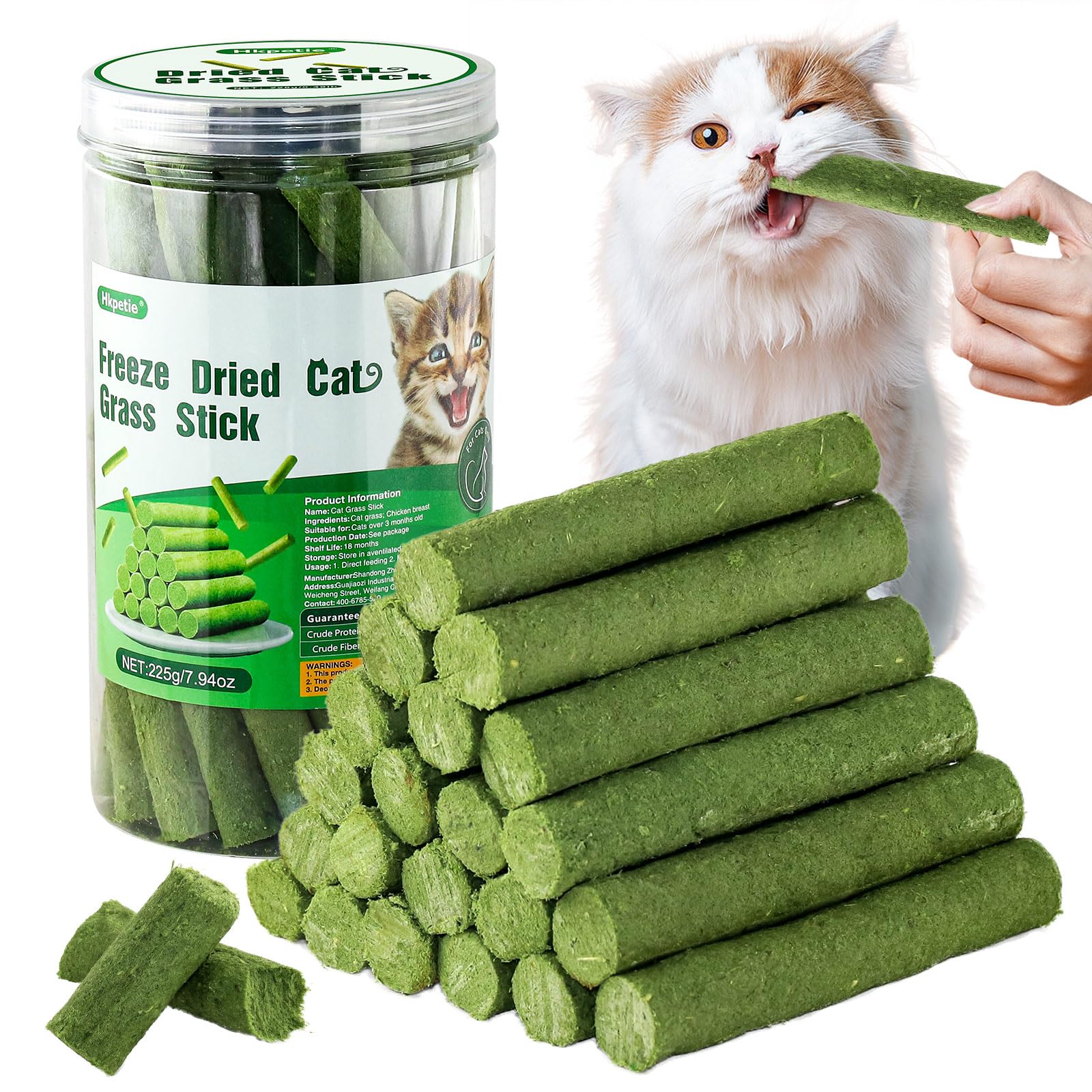 Hkpetie 225g Cat Grass Teething Stick, Delicious Cat Treat Snack Edible Cat Chew Toy for Teeth Cleaning and Hairball Removal in 