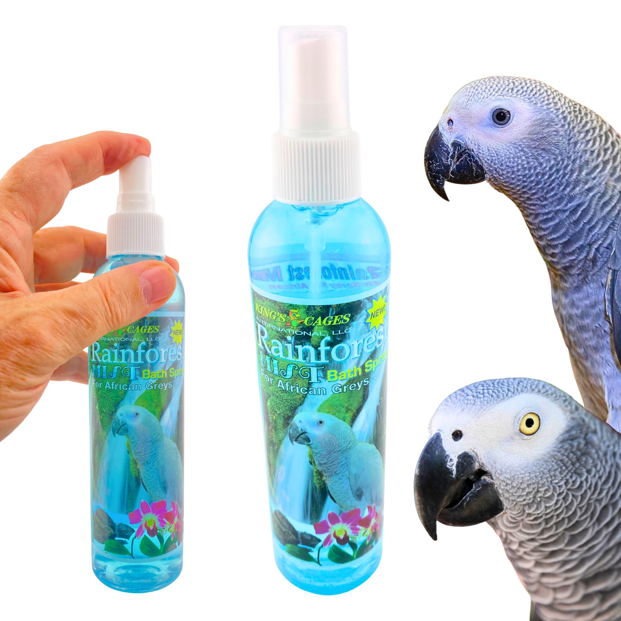 Kings Cages Rainforest Mist Spray African Grey 8 oz. Feather Conditioning Spray with Baby Powder Scent for Medium Bird Breeds S