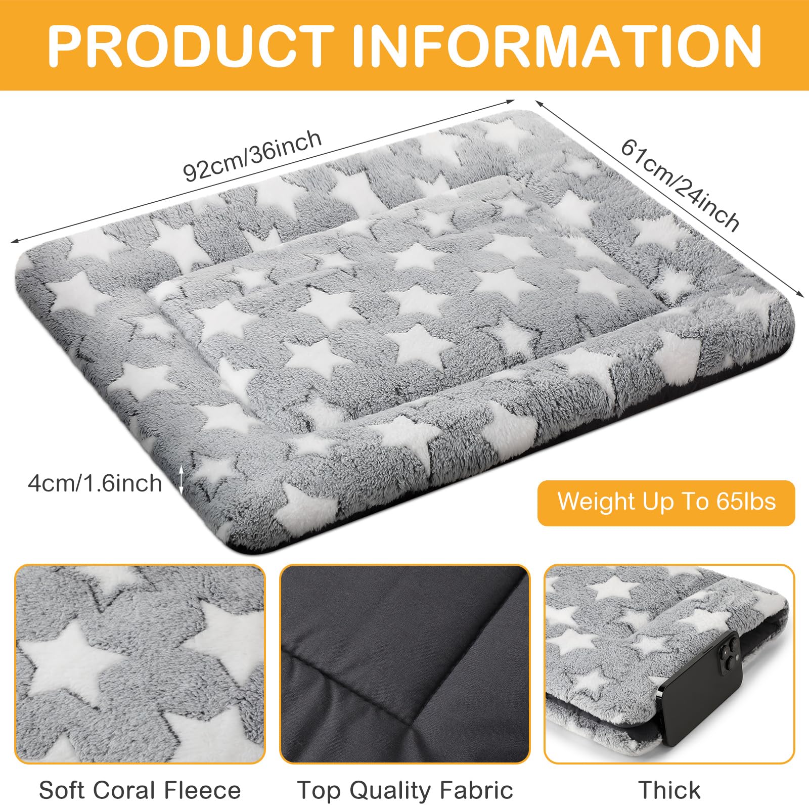 VitalCozy 4 Pcs Dog Bed Mat Crate Pad Reversible Mat Machine Washable Bed Star Pet Sleeping Kennel Pad for Crate for Small, Medi