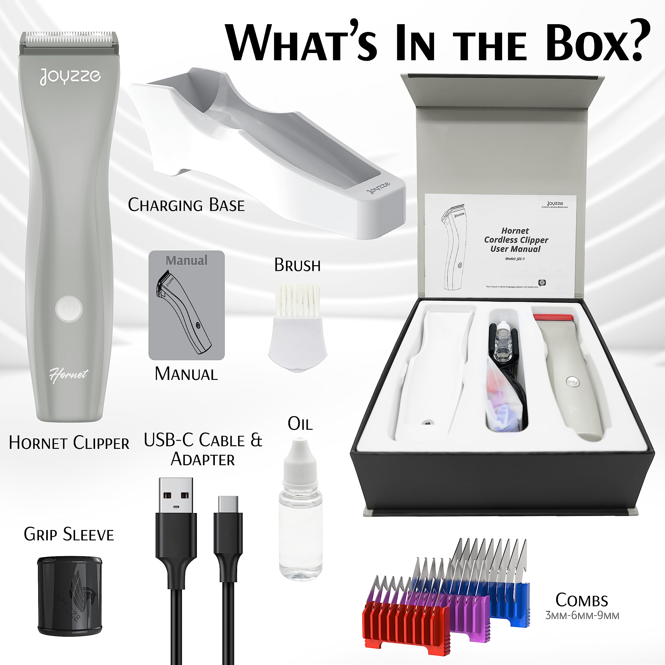 Joyzze Hornet Grey 5-In-1 Cordless Clipper - Powerful And Versatile Dog Grooming Clippers