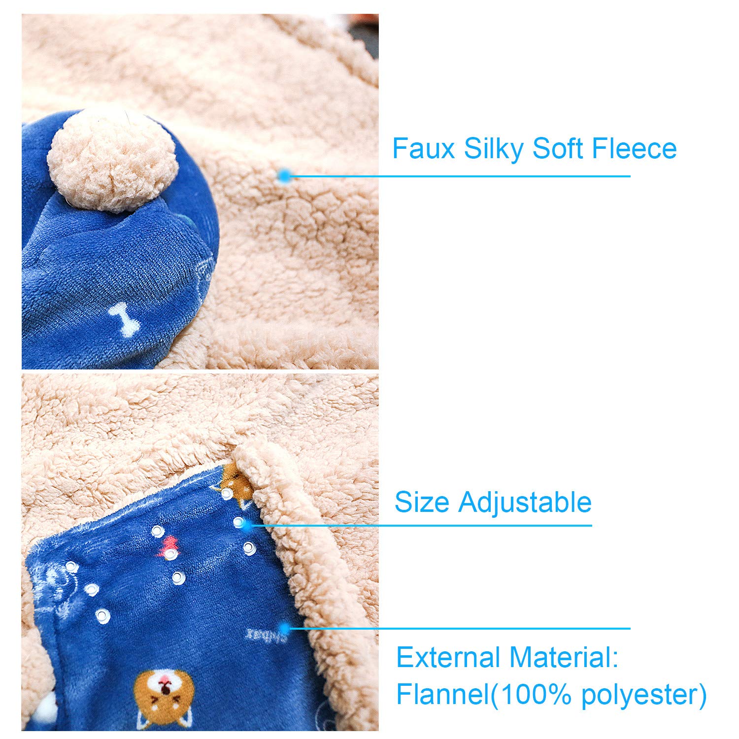 Fulvara Dog Clothes Fleece Winter Coat Warm Soft Dog Vest For Cold Weather,Flannel Blanket Throw Multi-Use Pet Apparel For Small Medium Dogs & Cats(S Blue)