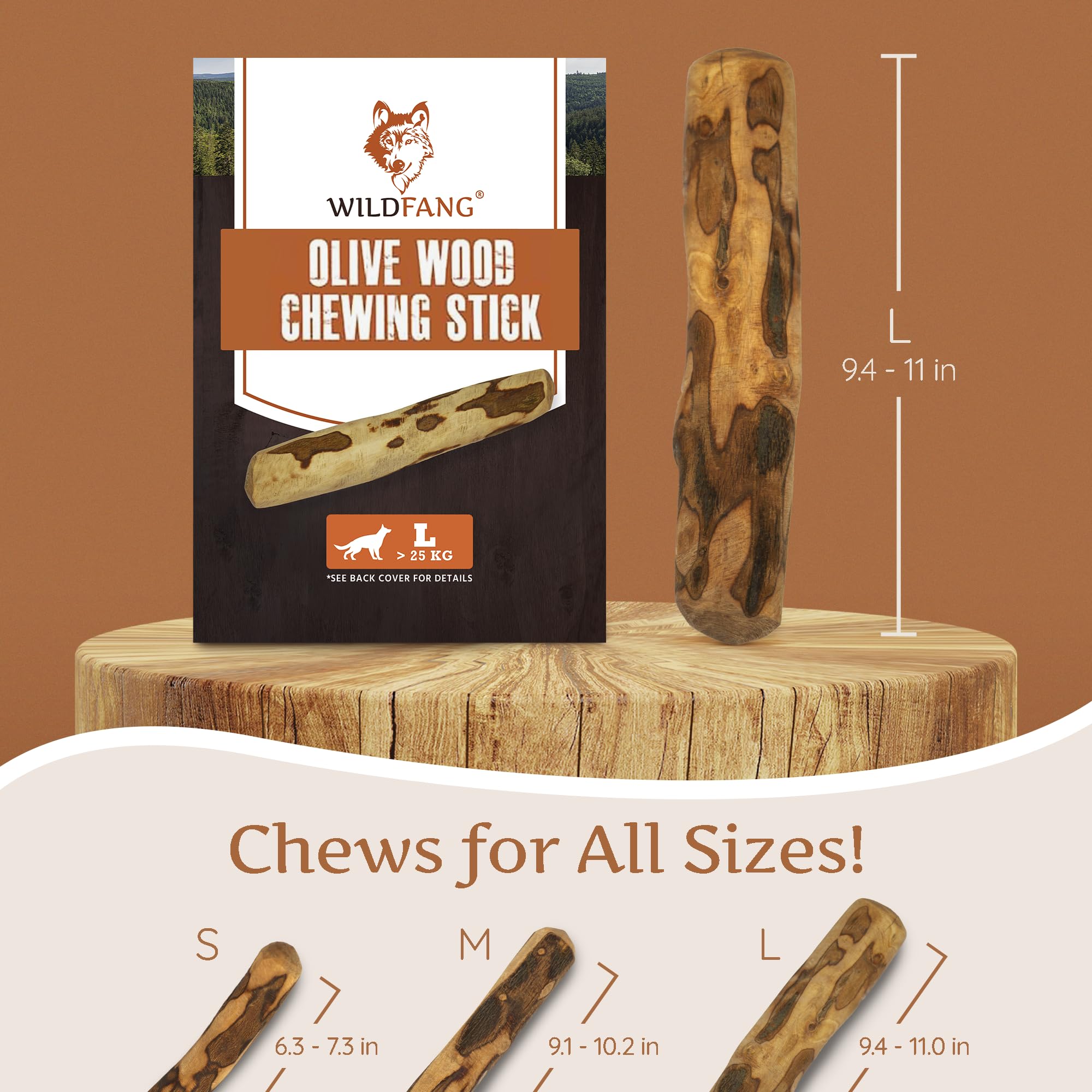Wildfang® Olive Wood Dog Chew Puppy Teething Toys Dog Stick Toy-Long Lasting Natural Chew Toys For Dogs, Root Chews For Dogs, Wooden Dog Chew Stick, Tree Root Dog Bones, Wood Chew For All Dogs-Large