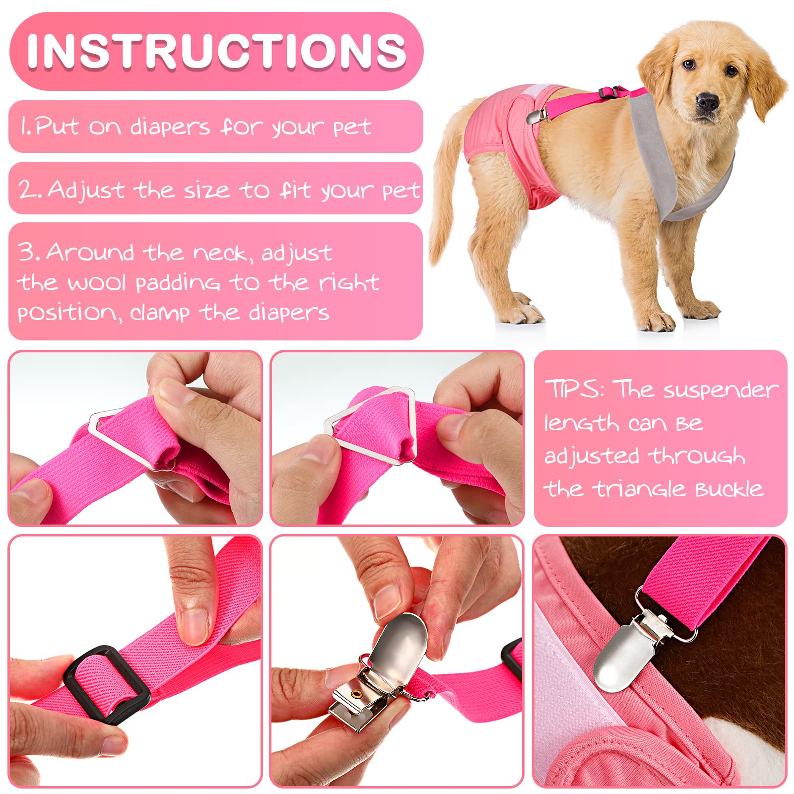 2 Pieces Dog Diaper Suspenders Belly Bands Canine Harness Keep Diaper On Your Dog For Small Medium And Large Dogs (Black, Pink,Small)