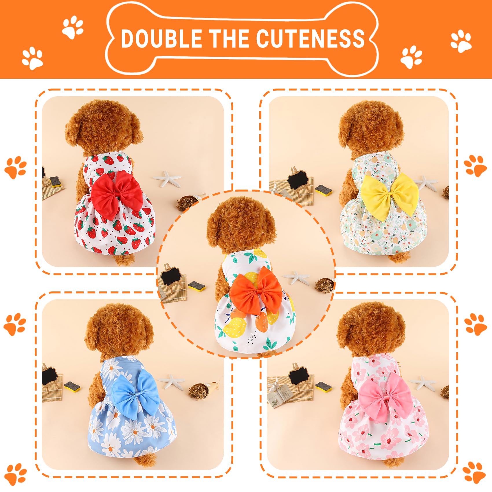 Tapbull Dog Dresses, Fashionable Pet Dog Clothes, Cute Cat Birthday Dress Outfit (Orange/Red/Yellow/Blue/Pink 5-Pack), Small