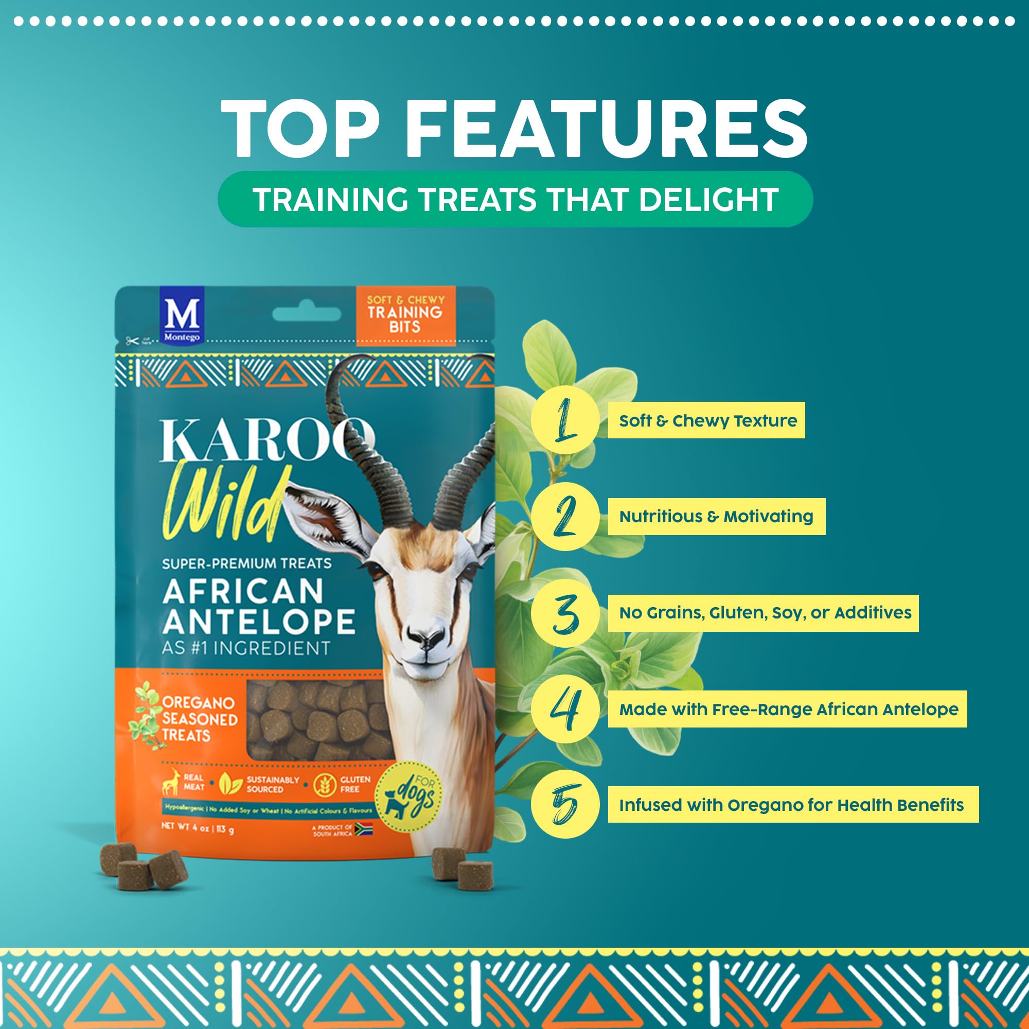 Karoo Wild Training Bits Oregano Seasoned Treats for Dogs - 4 oz - Soft & Chewy Protein Bits Made with African Antelope - Great