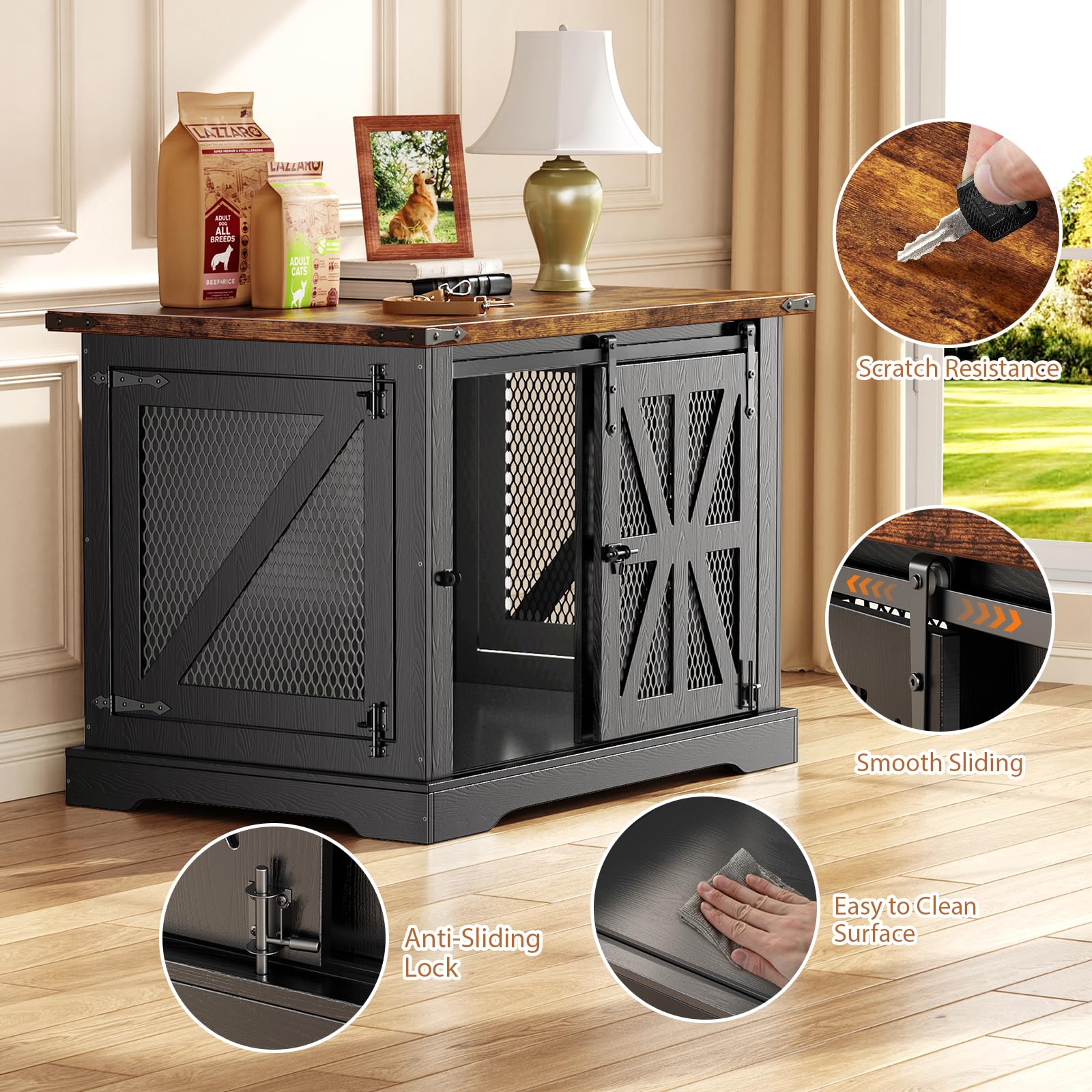 VOPEAK Farmhouse Large Dog Crate Furniture, Heavy Duty Dog Cage for Medium Large Dogs, XL Dog Crate Dog Kennel Indoor with Doubl