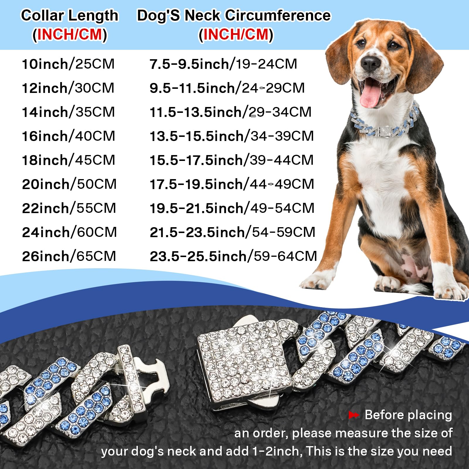 Blue Dog Chain Collar Diamond Link 15Mm Wide Dog Necklace Metal Cat Chains Pet Crystal Collars Jewelry Accessories For Small Med