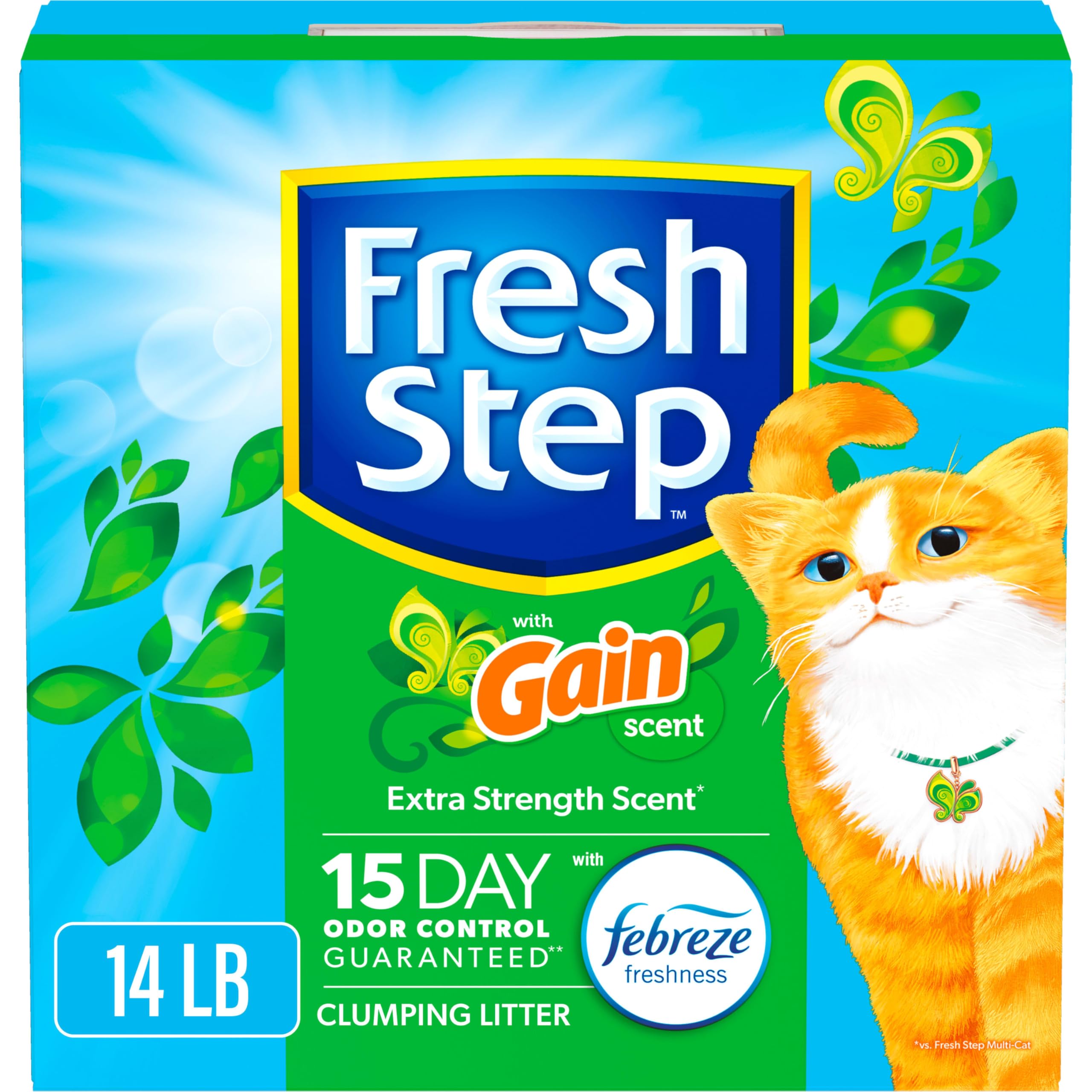 Fresh Step Clumping Cat Litter With Febreze Gain Scent, Long Lasting Odor Control Kitty Litter With Activated Charcoal, Low Dust