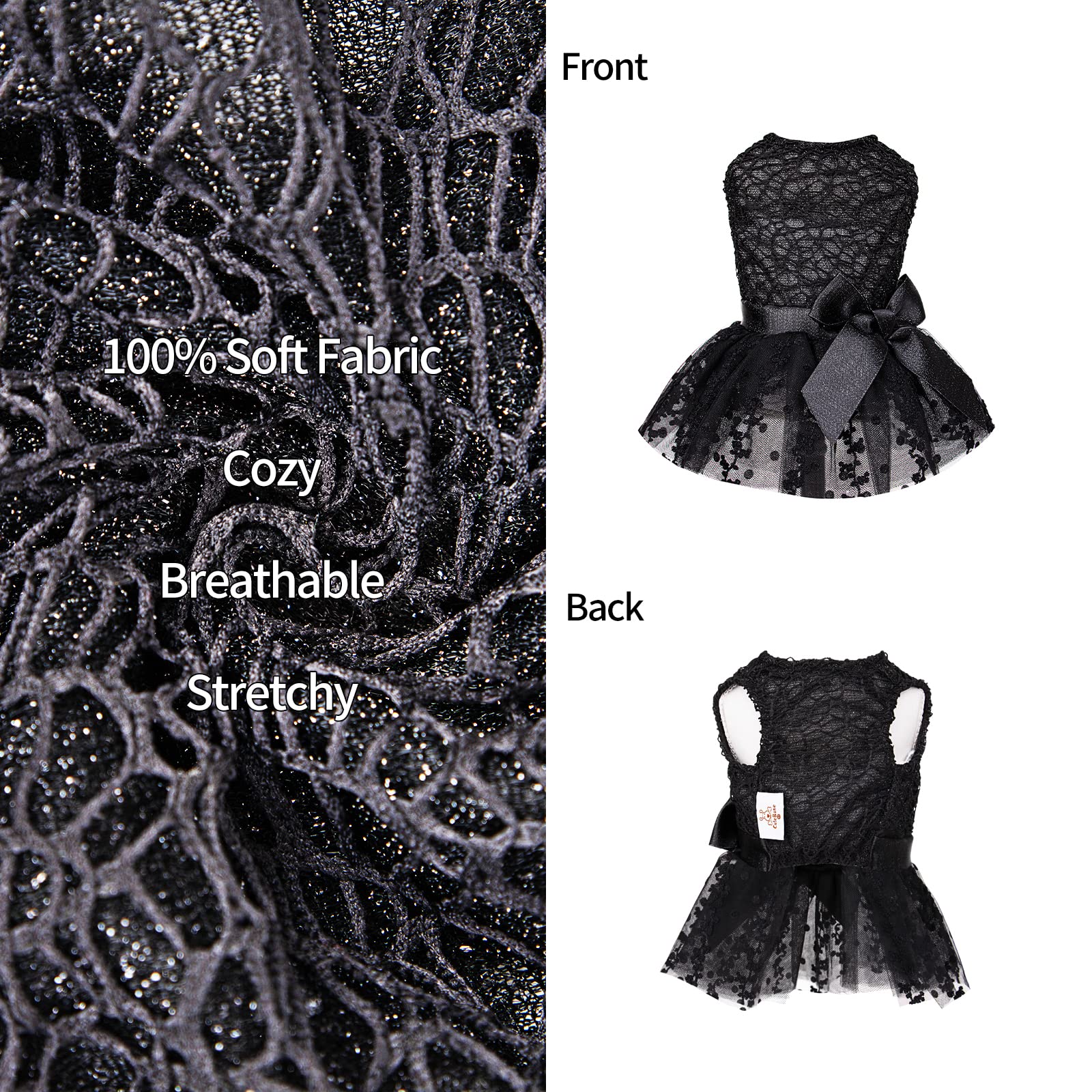 Cutebone Luxury Black Dog Dress Outfit Puppy Skirt Shining Embroiderd Tutu With Bowknot Pet Clothes Girl For Wedding Birthday Party Cat Apparel Dd15S