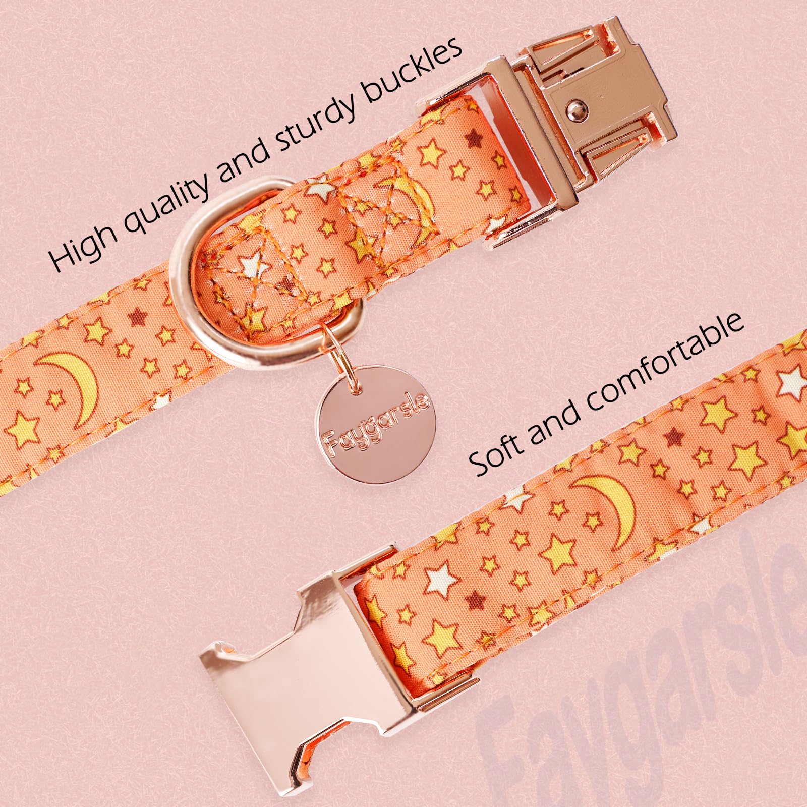 Faygarsle Orange Stars Moon Pattern Dog Collar For Small Medium Large Dogs Cute Puppy Collars For Female Dogs For Summer Spring