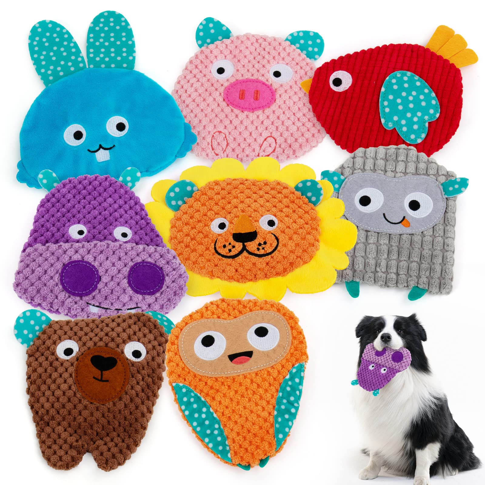 Awoof No Stuffing Dog Toys - 8 Pack Squeaky And Crinkle Plush Toys For Small Medium Dogs, Durable For Aggressive Chewers, Cute P