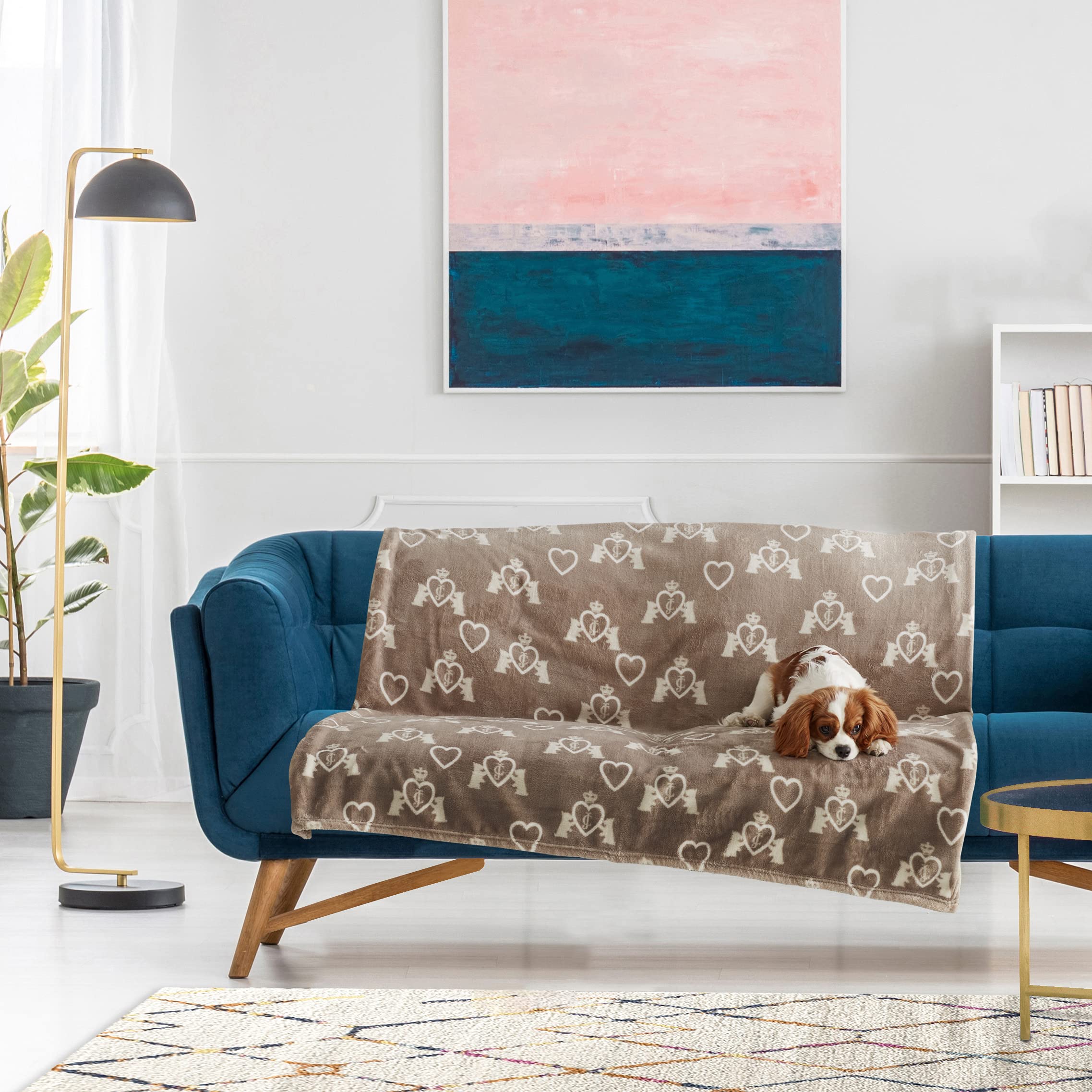 Juicy Couture Birch Brown/White 50'' X 60'' Dog And Cat - Plush Puppy Throw, Printed, Breathable, Lightweight, Machine Washable 