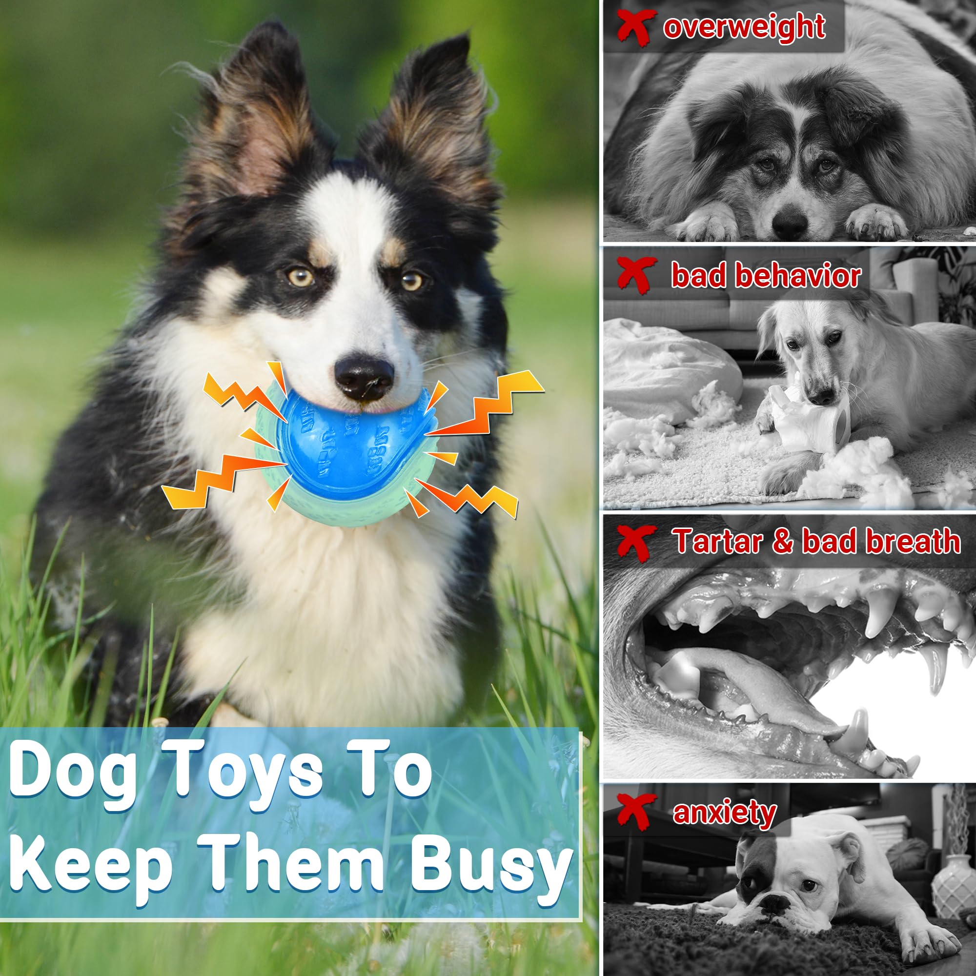 Lechong Glow Dog Ball, 3.5    Squeaky Dog Toy Ball, Dog Rubber Ball Toys For Small And Medium Large Dogs, Durable Dog Fetch Toys