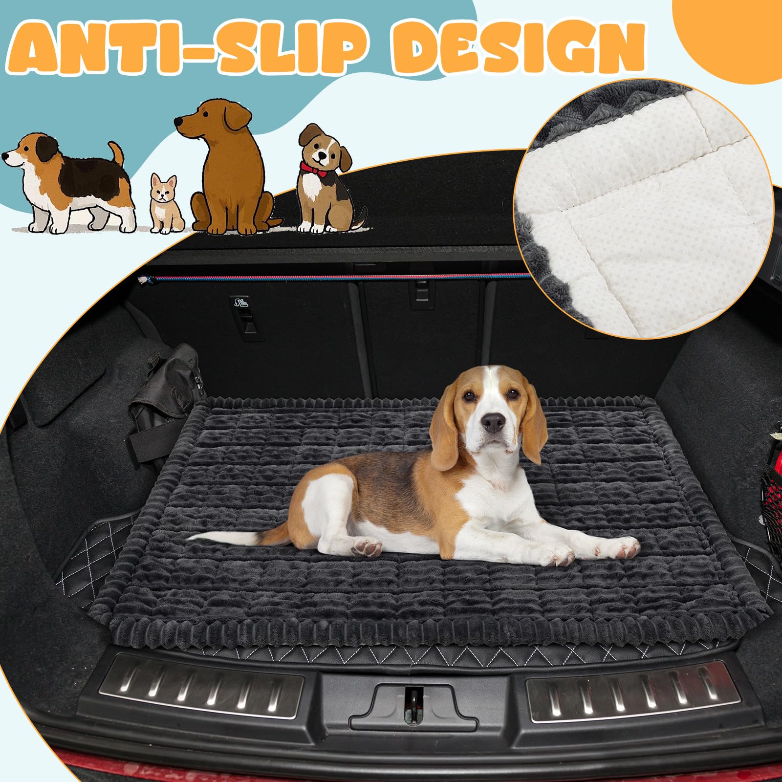 BBTO 53 x 40 Inches Non-Slip Bottom Pet Bed Mat for Car Trunk Large Size Dog Blanket for SUV Dog Backseat Cover with Anti Slip S