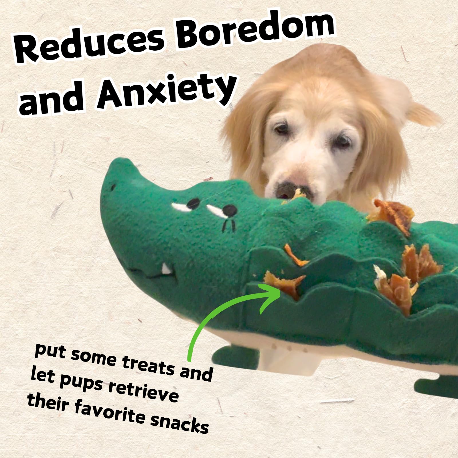 Cece Paw Dog Puzzle Toys, Alligator Treat Dispensing Dog Toys, Squeaky Crinkle Snuffle Toy For Boredom And Stimulating, Enrichme
