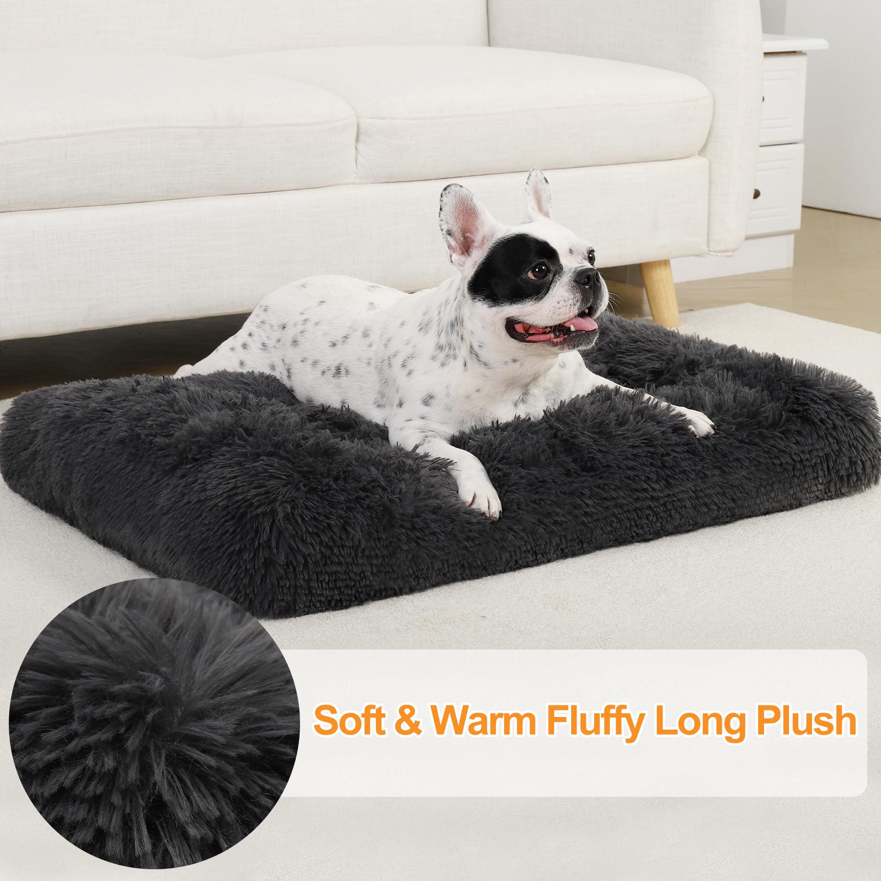 Ksiia Dog Crate Bed Washable Dog Beds For Medium Dogs Deluxe Plush Fluffy Comfy Thick Kennel Pad Anti-Slip & Anti-Scratch Pet Sleeping Mat, 29 X 21 Inch, Dark Gray