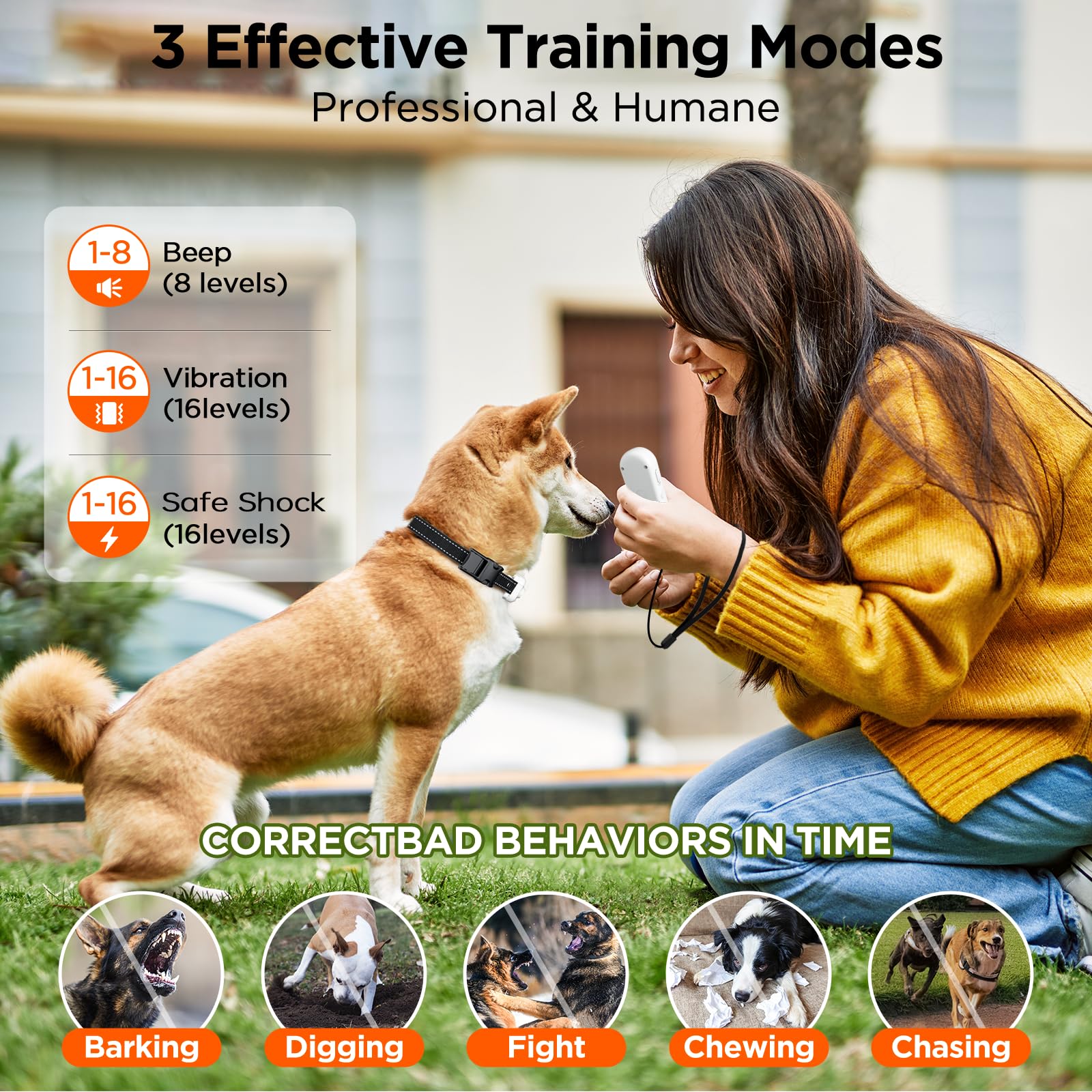 Dog Shock Collar, 3300Ft Dog Training Collar With Remote, Ipx7 Waterproof Rechargeable Sleek Modern Shock Collar For Small, Medi