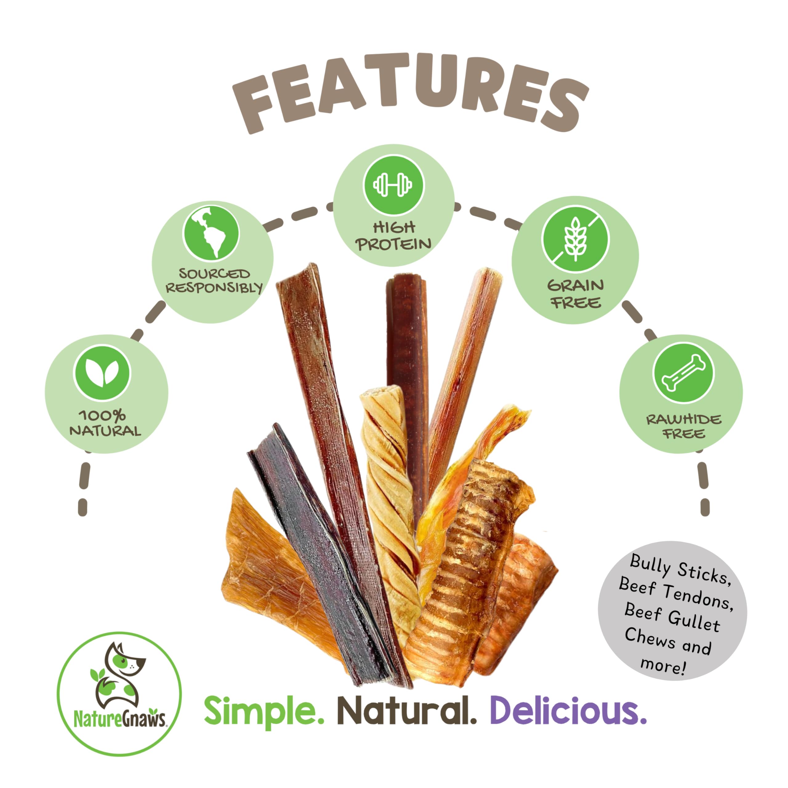 Nature Gnaws Variety Pack for Large Dogs (12 Count) - Bully Sticks, Beef Tendons and Tripe Twists for Dogs - Natural Long Lastin