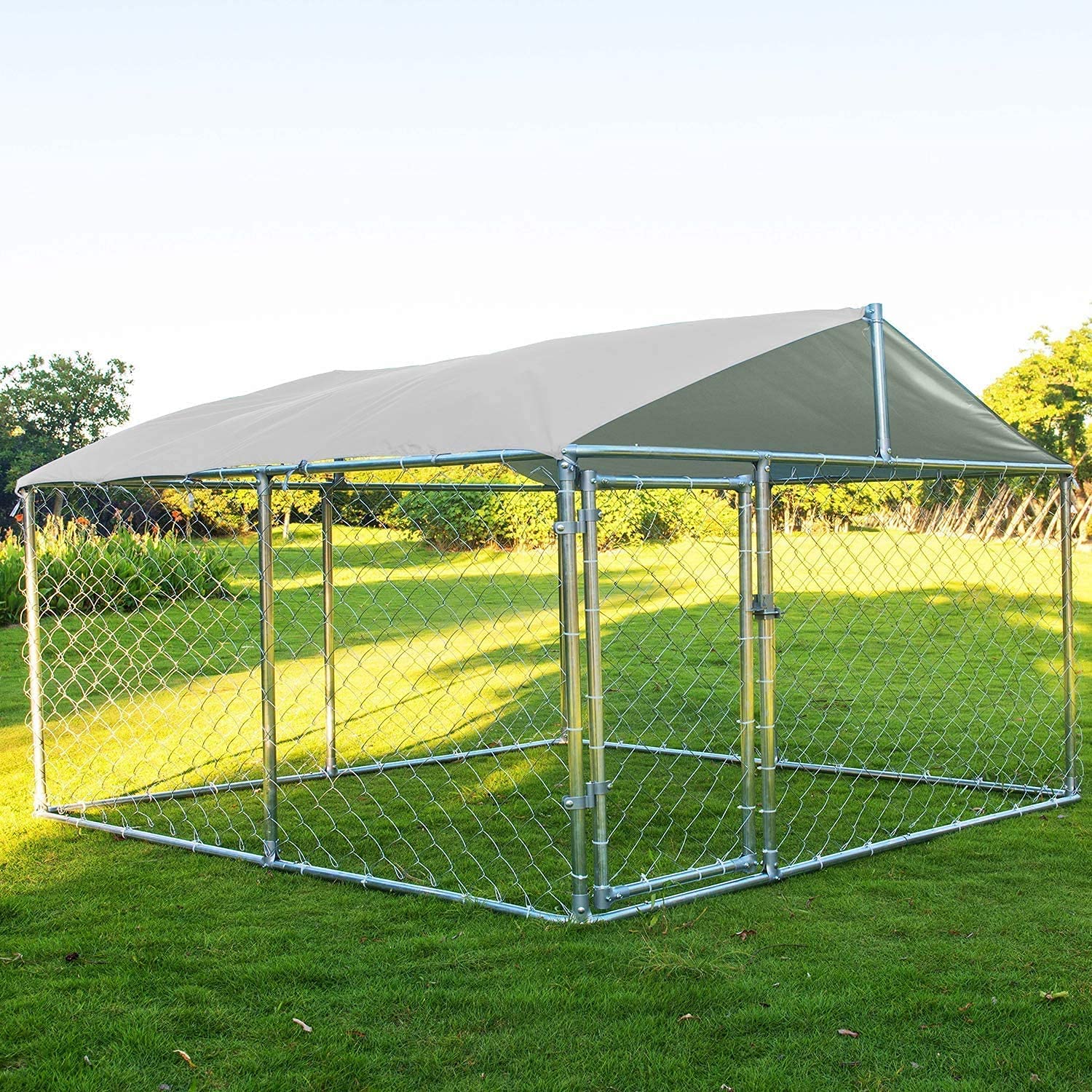 Leisu Dog Kennels Outdoor Large Dog Cage Heavy Duty Dogs House Extra Wide Outside Pet Kennels With Water-Resistant Cover For Bac