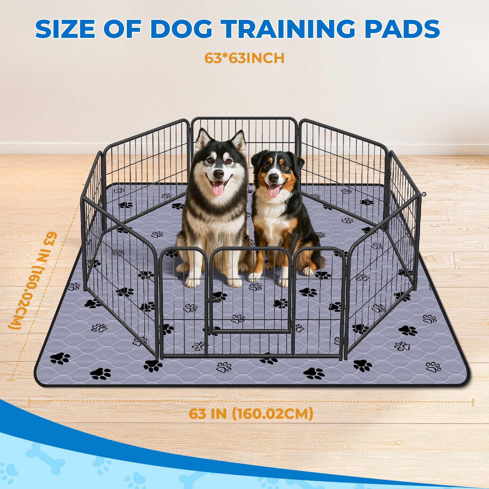 Fostanfly Non-Slip Washable Pee Pads For Dogs, 2 Pack Large 63''X63'' Ultra-Absorbent And Leak-Proof Reusable Potty Training Pad