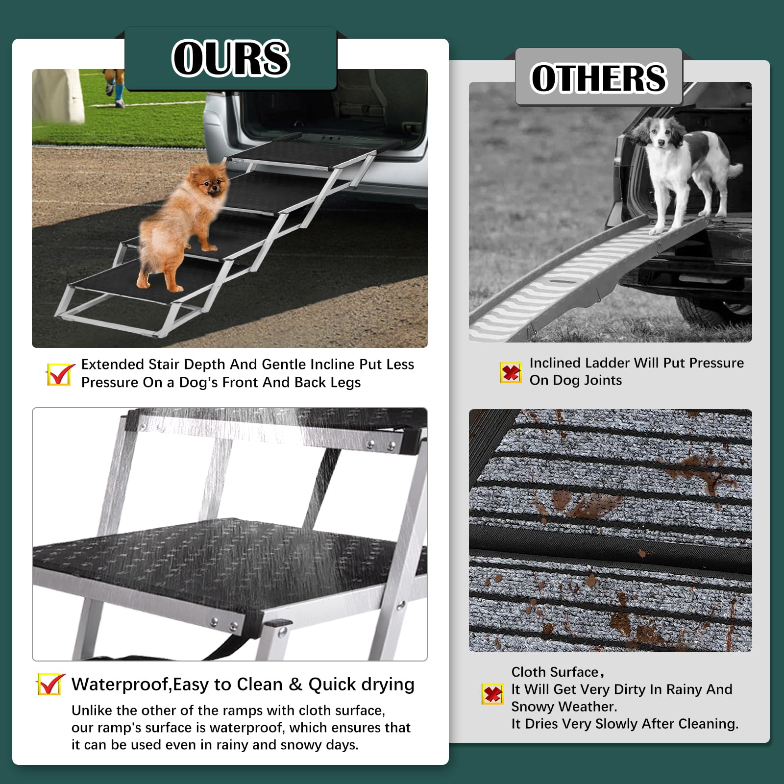Joyrally Dog Ramp for Car - Extra Wide 4-Step Lightweight Aluminum Pet Steps for Large Dogs, Supports 200 lbs, Black