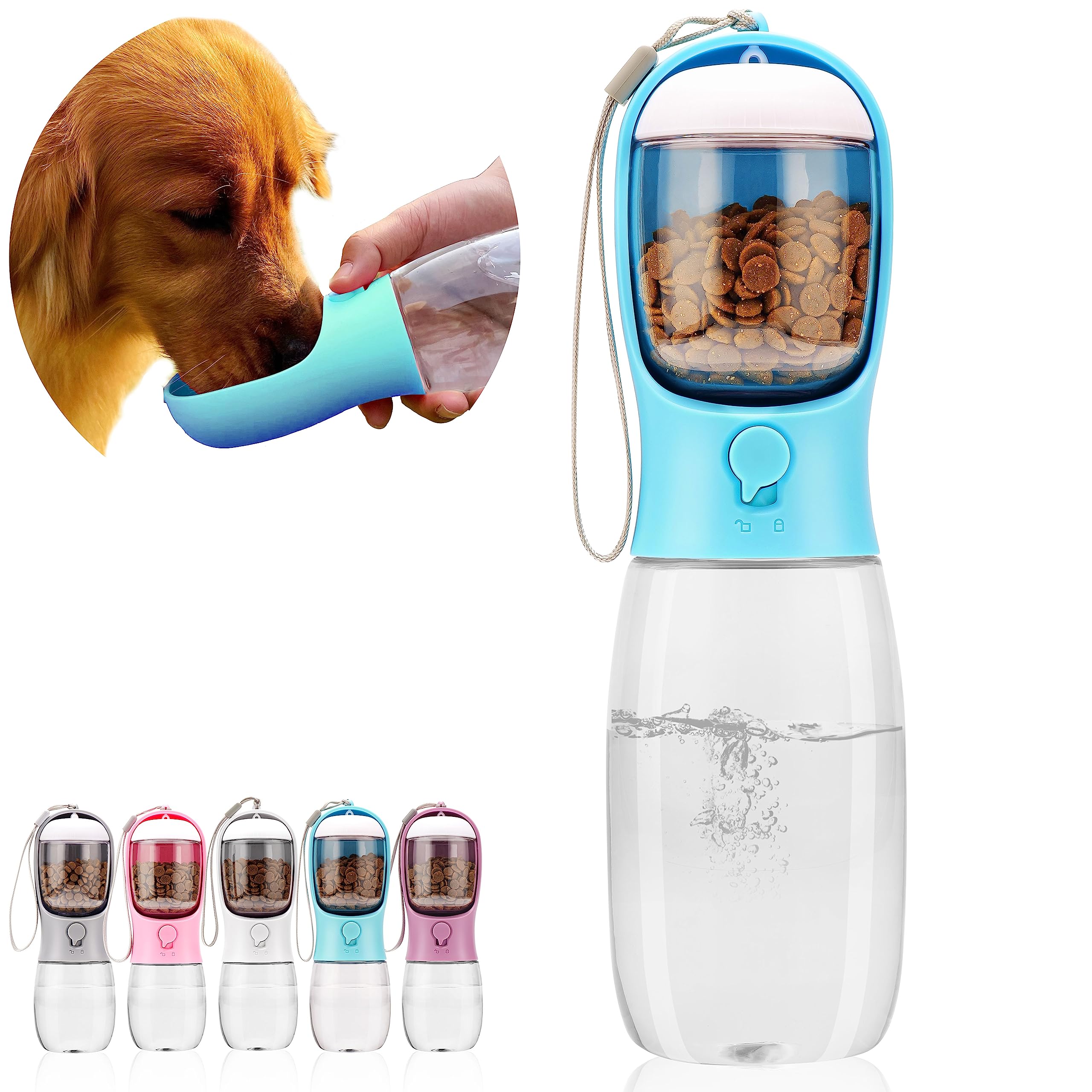 AVELORA Dog Water Bottle,Portable Pet Water Bottle with Food Container,Outdoor Portable Water Dispenser for Cat,Puppy,Pets for W