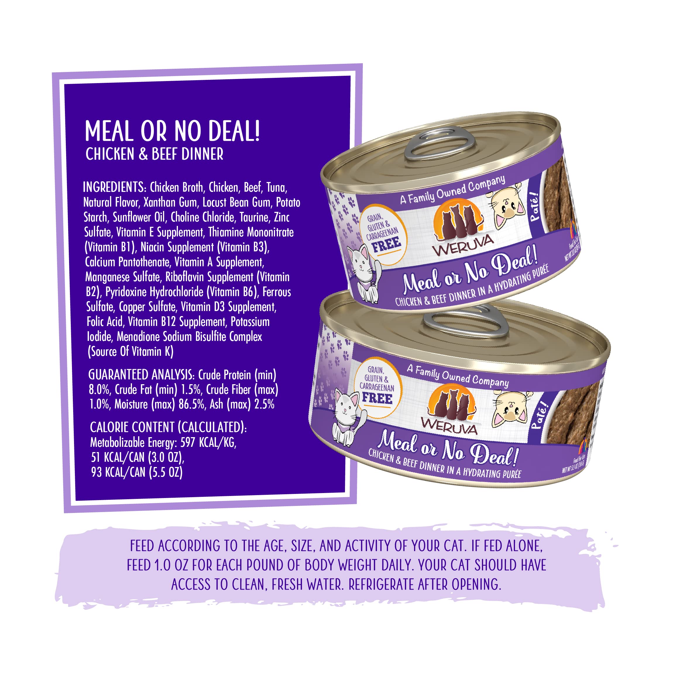 Weruva Classic Cat Pat  , Meal or No Deal! with Chicken & Beef, 3oz Can (Pack of 12)