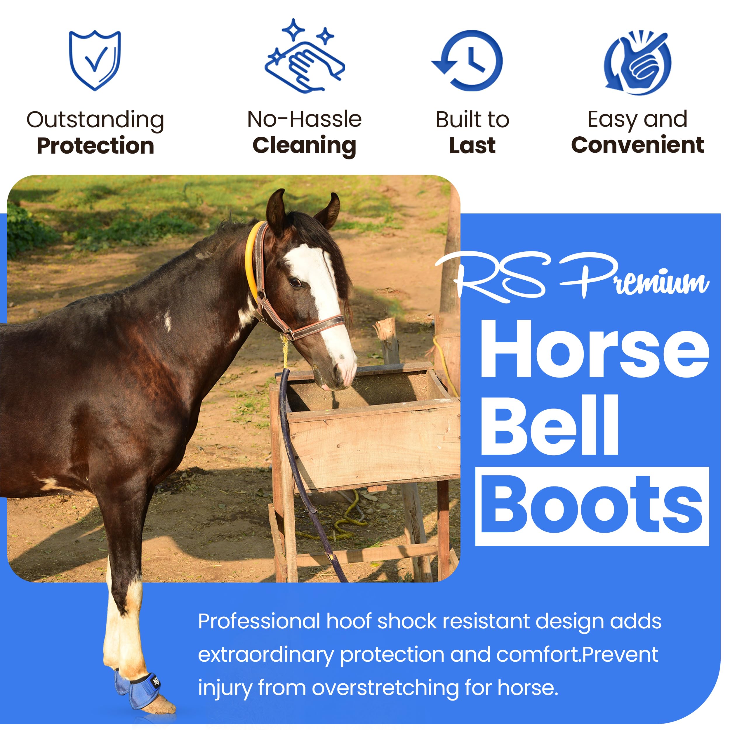 Rs Premium Horses Horse Bell Boots (Blue, Medium)