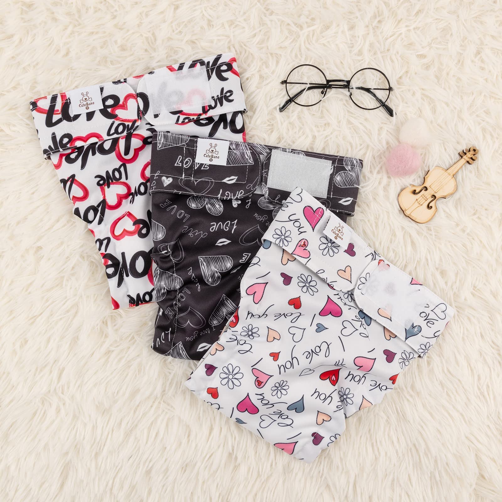 Cutebone Dog Diapers No Tail Hole Black 3 Pack Puppy Training Pants For Docked-Tail Dogs Wwd03S