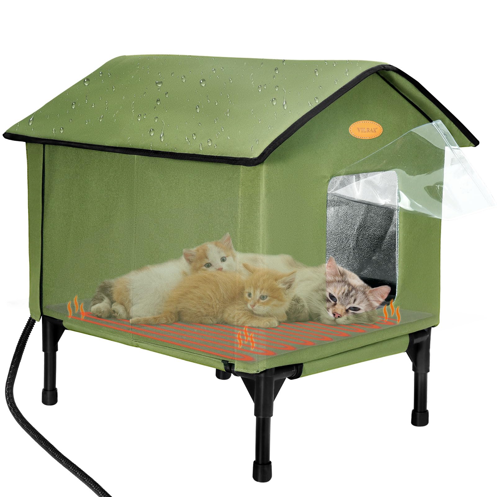 Heated Cat House For Outside In Winter, Elevated Waterproof Insulated Cat Houses For Outdoor Cats, Heated Feral Cat Shelter For 