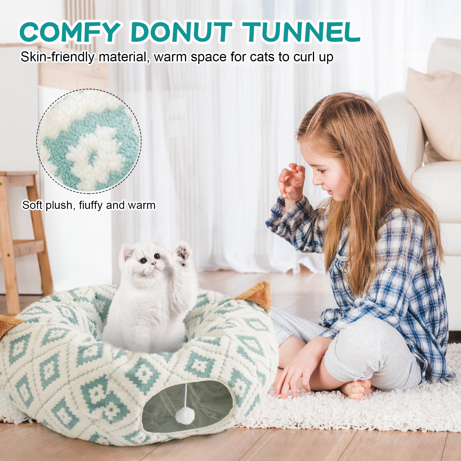 Cat Tunnel Bed With Soft Cushion, Cat Donut Tunnels For Indoor Cats, Peekaboo Cat Cave Toy, Multifunctional Playground Toys For