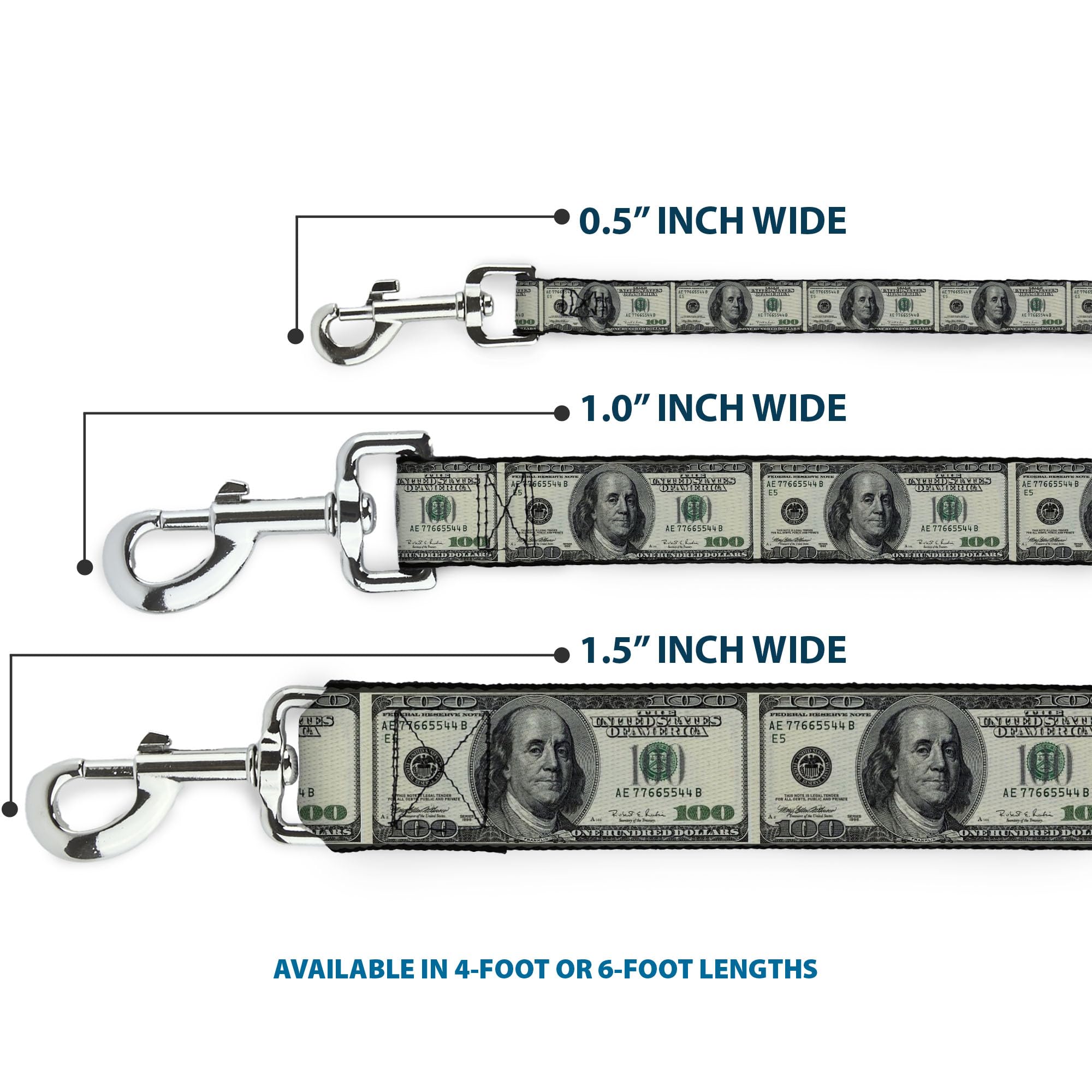 Dog Leash 100 Dollar Bills 6 Feet Long 1.5 Inch Wide