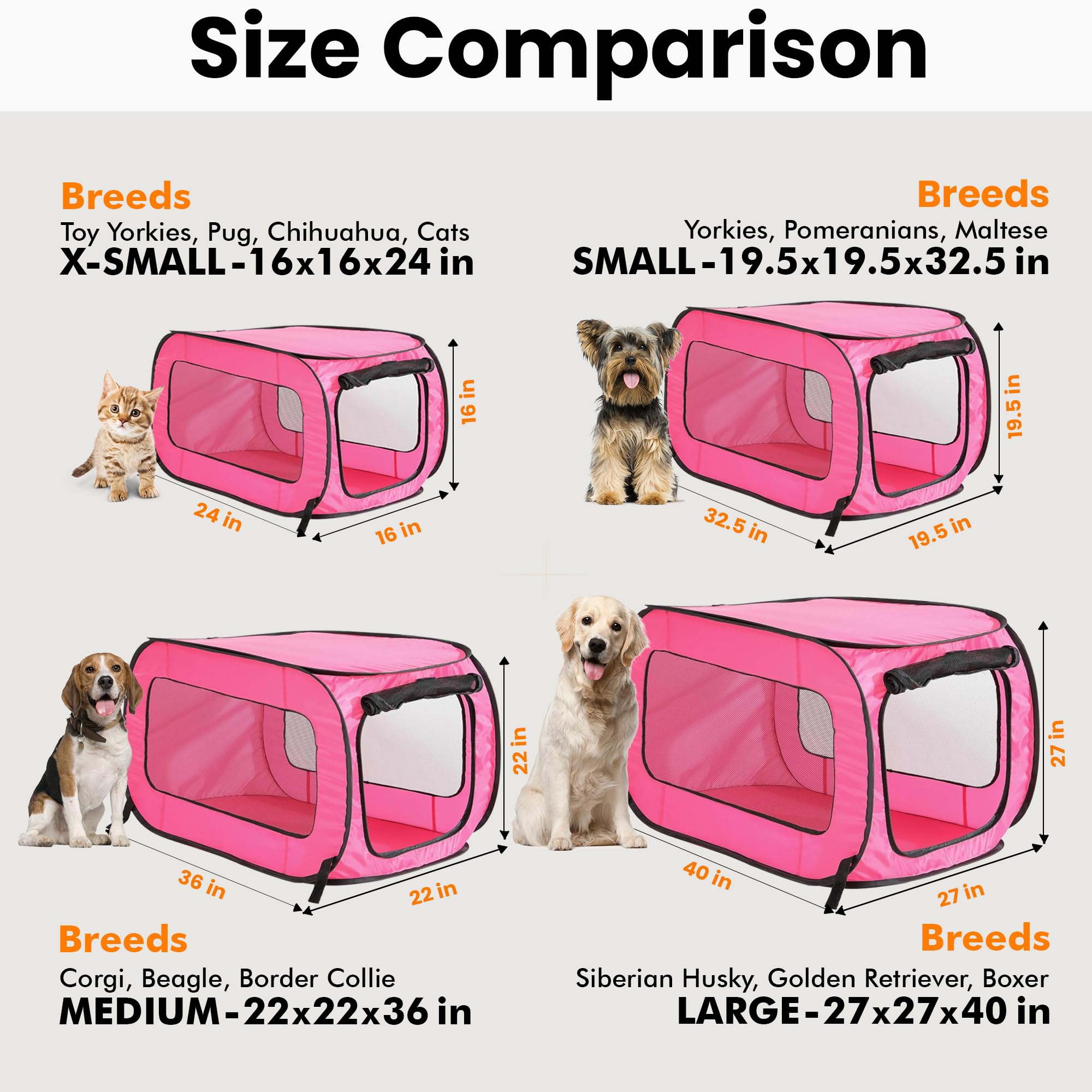 Beatrice Home Fashions Portable, Collapsible, Pop Up Kennel Travel Cat And Dog Crate, 40'' L X 27'' W X 27'' H, Fuchsia