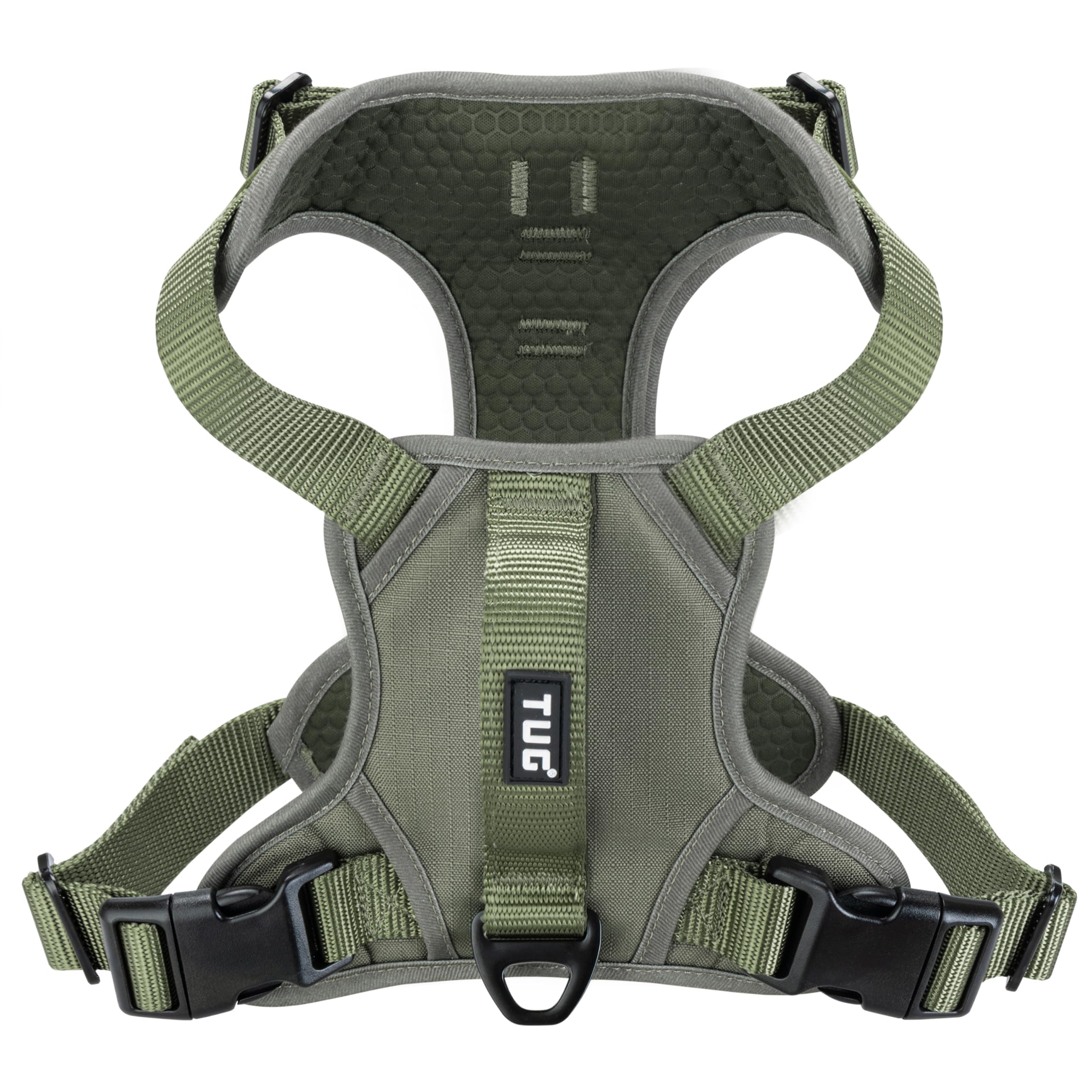 Tug Dog Harness With 2 Leash Connection Points | Adjustable, Padded, Lightweight | Handle On Back | No-Pull Front Clip (Xl, Gree