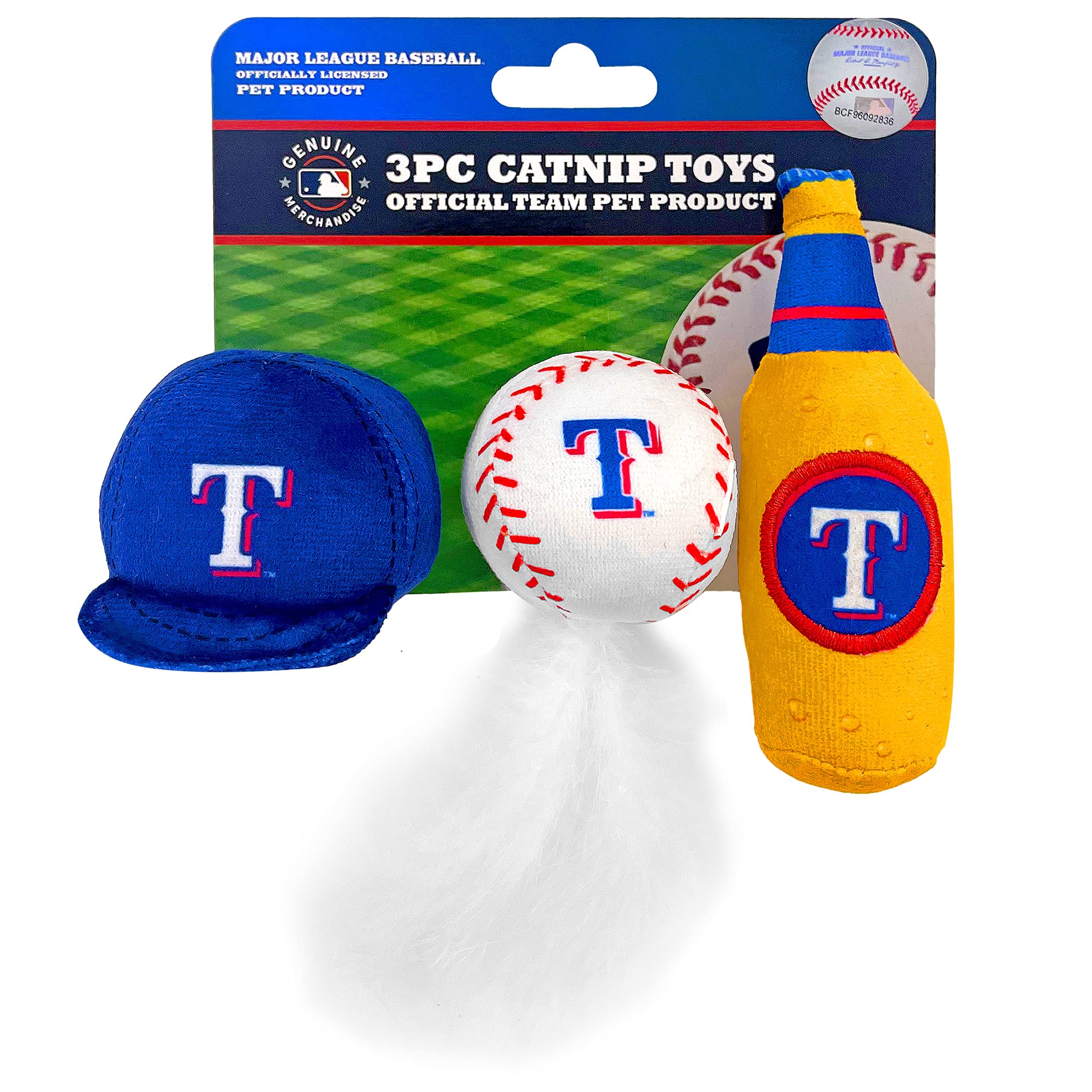 Best Plush Cat Toy: Mlb Texas Rangers Complete Set Of 3 Piece Cat Toys Filled With Fresh Catnip. Includes: 1 Baseball Cap Cat To