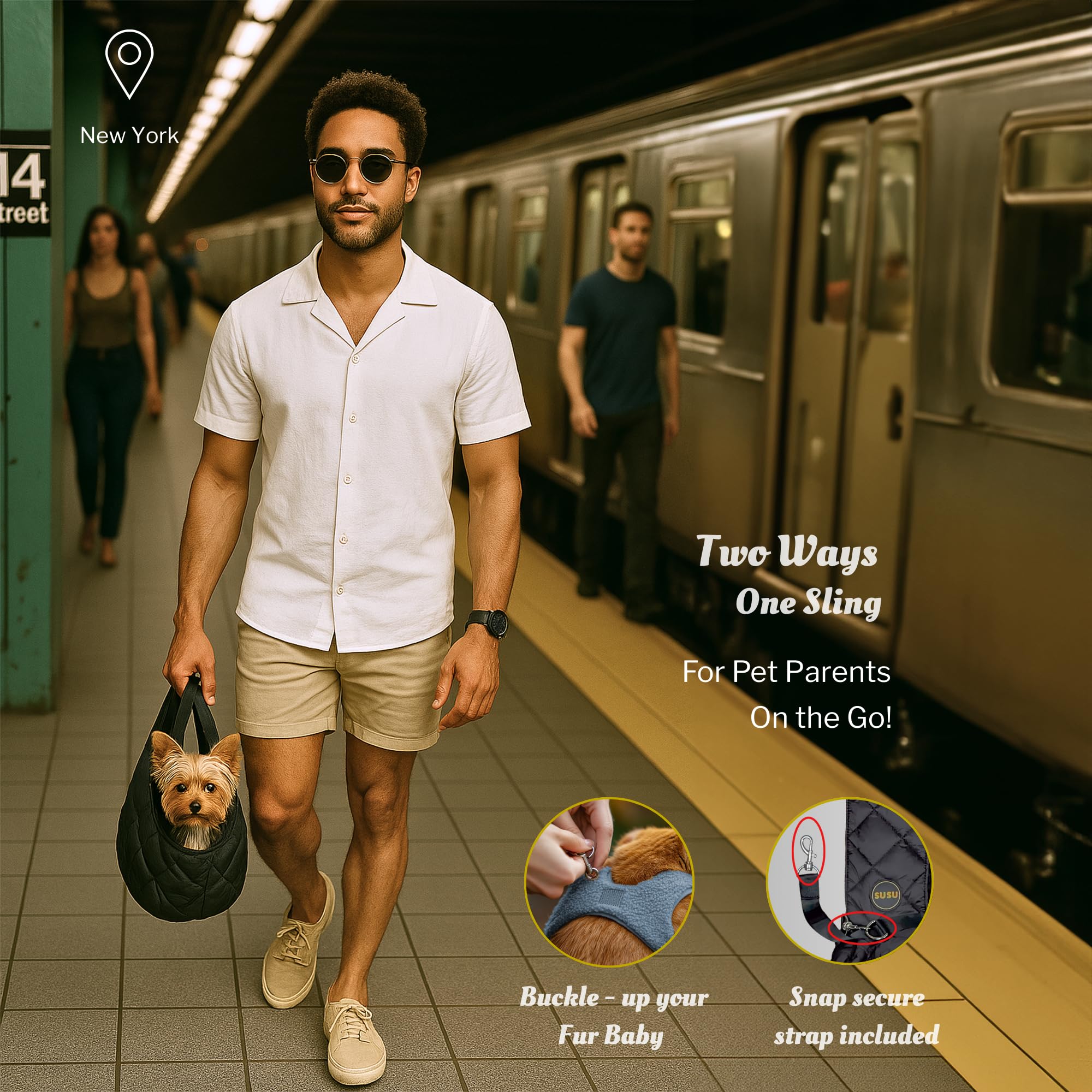 Susu Pet Co. Cat Sling Carrier - Hands-Free Cat Sling & Small Dog Carrier Sling Bag Up To 10 Lbs, Parachute-Grade Nylon, 4 Wide