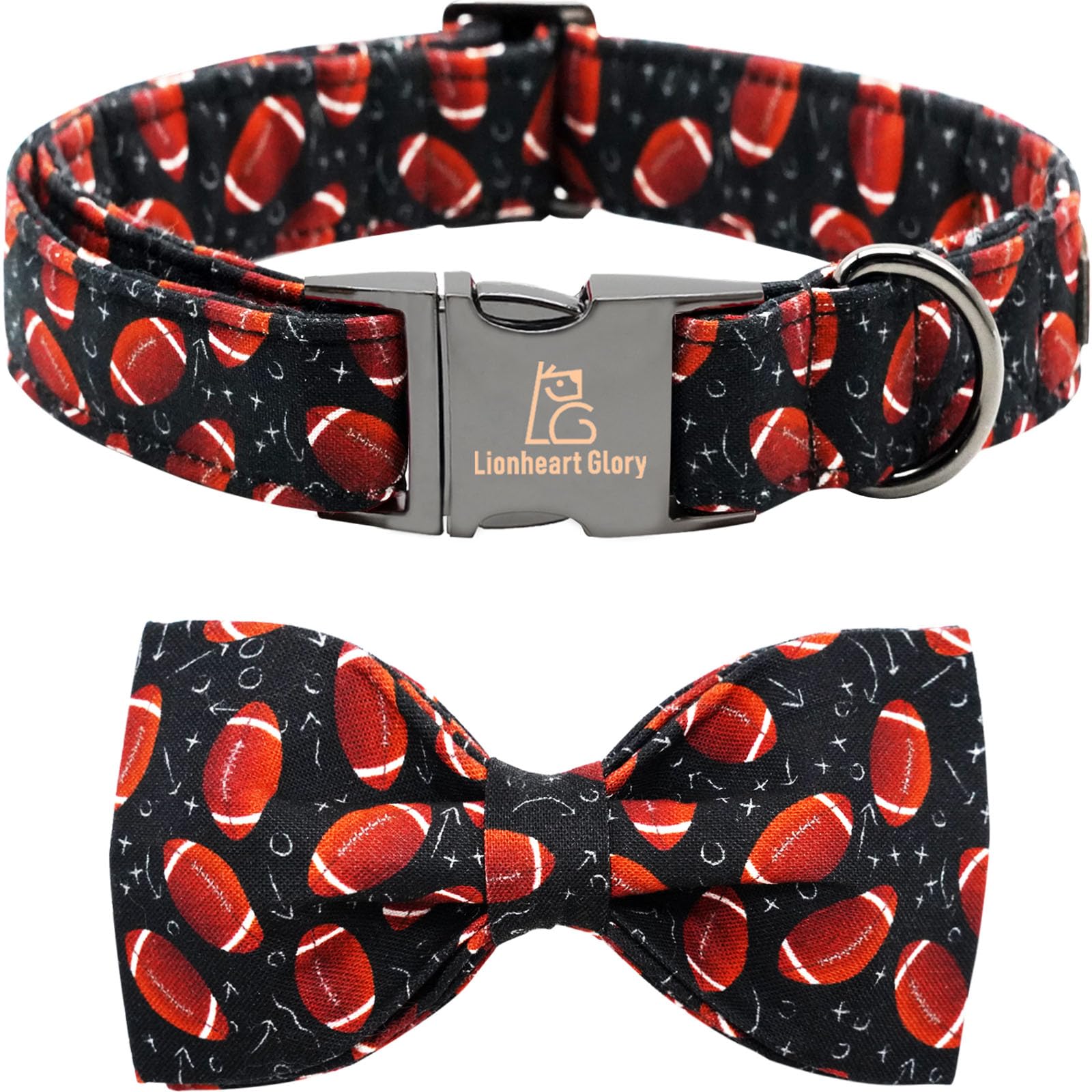 Lionheart Glory Dog Collar - Bowtie Collar For Large Dogs, Cotton Bow, Adjustable, Comfortable, Handmade