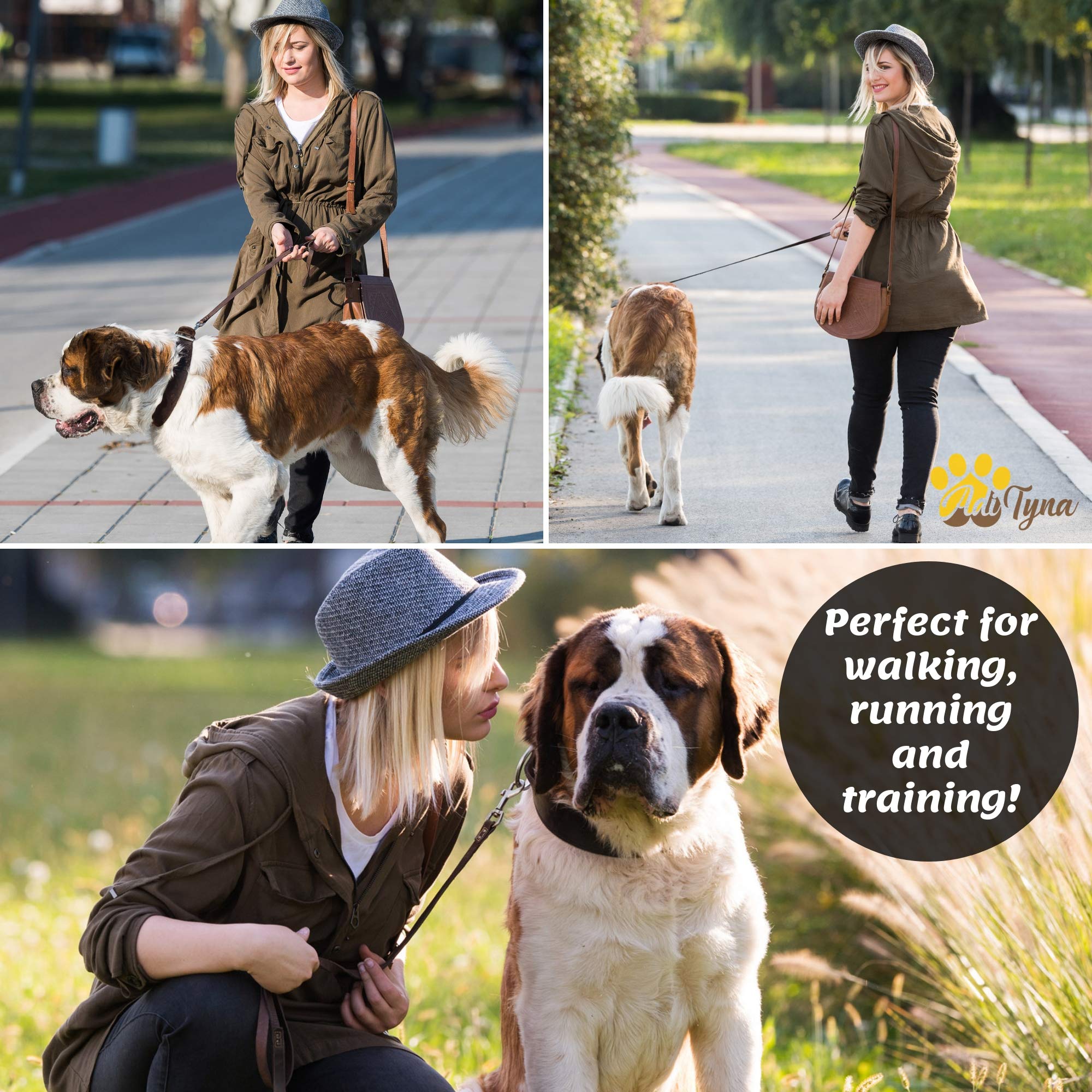 Adityna Heavy Duty Leather Dog Leash 6 Ft X 1'' - Strong, Soft Training Lead For Large & Extra Large Breeds (Xl - 6 Ft X 1 Inch,