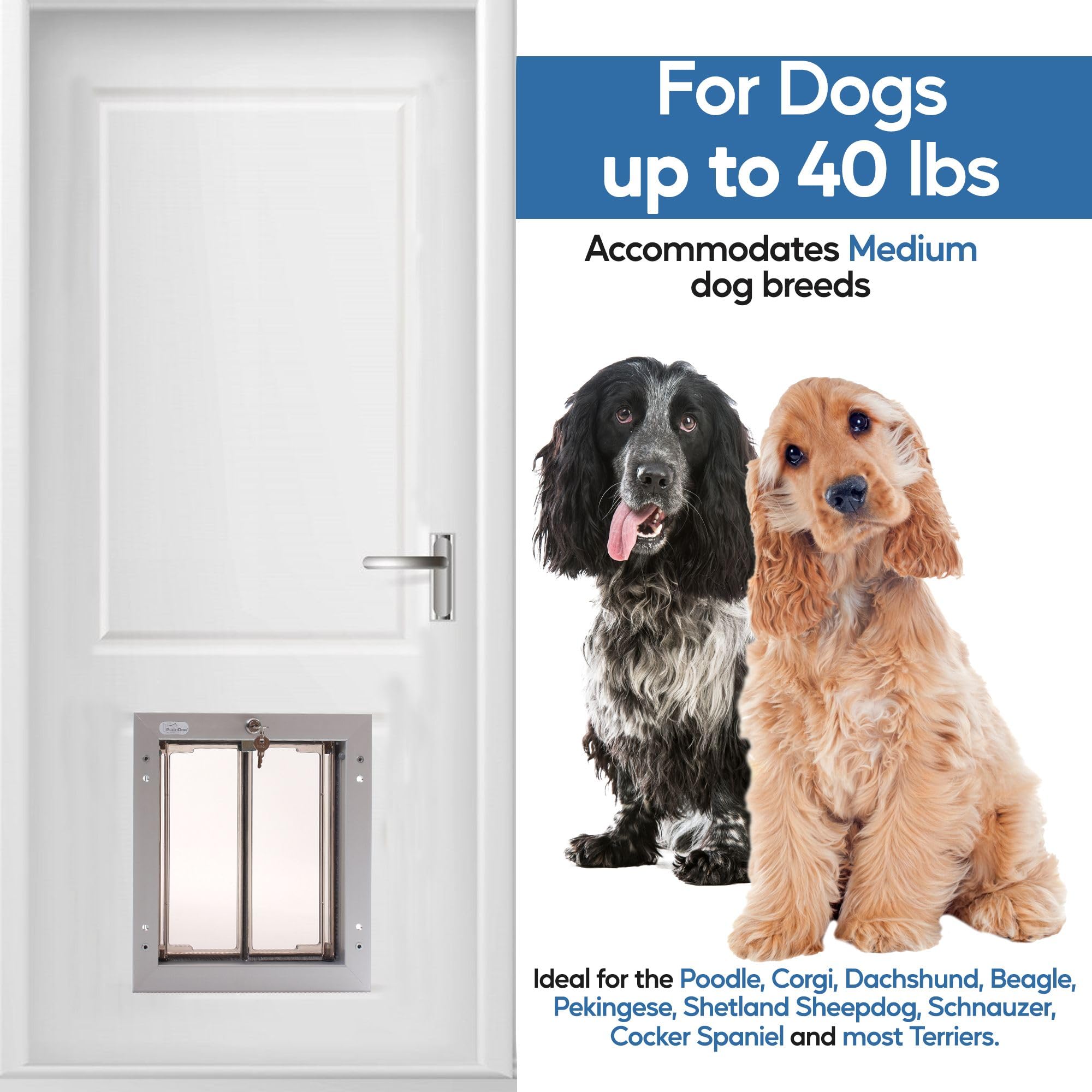 Plexidor Performance Door Mount Pet Doors - With Lock And Key - Energy Efficient Two Panel - Silver