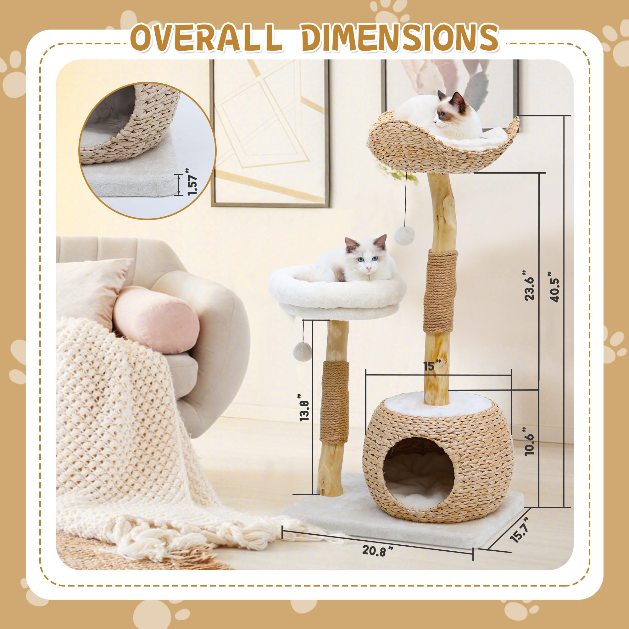 Glutia Wooden Cat Tree, Modern Cat Tree Tower With Jumping Platforms, Baskets, Cat Condo, 40'' Cat Scratching Posts For Indoor C