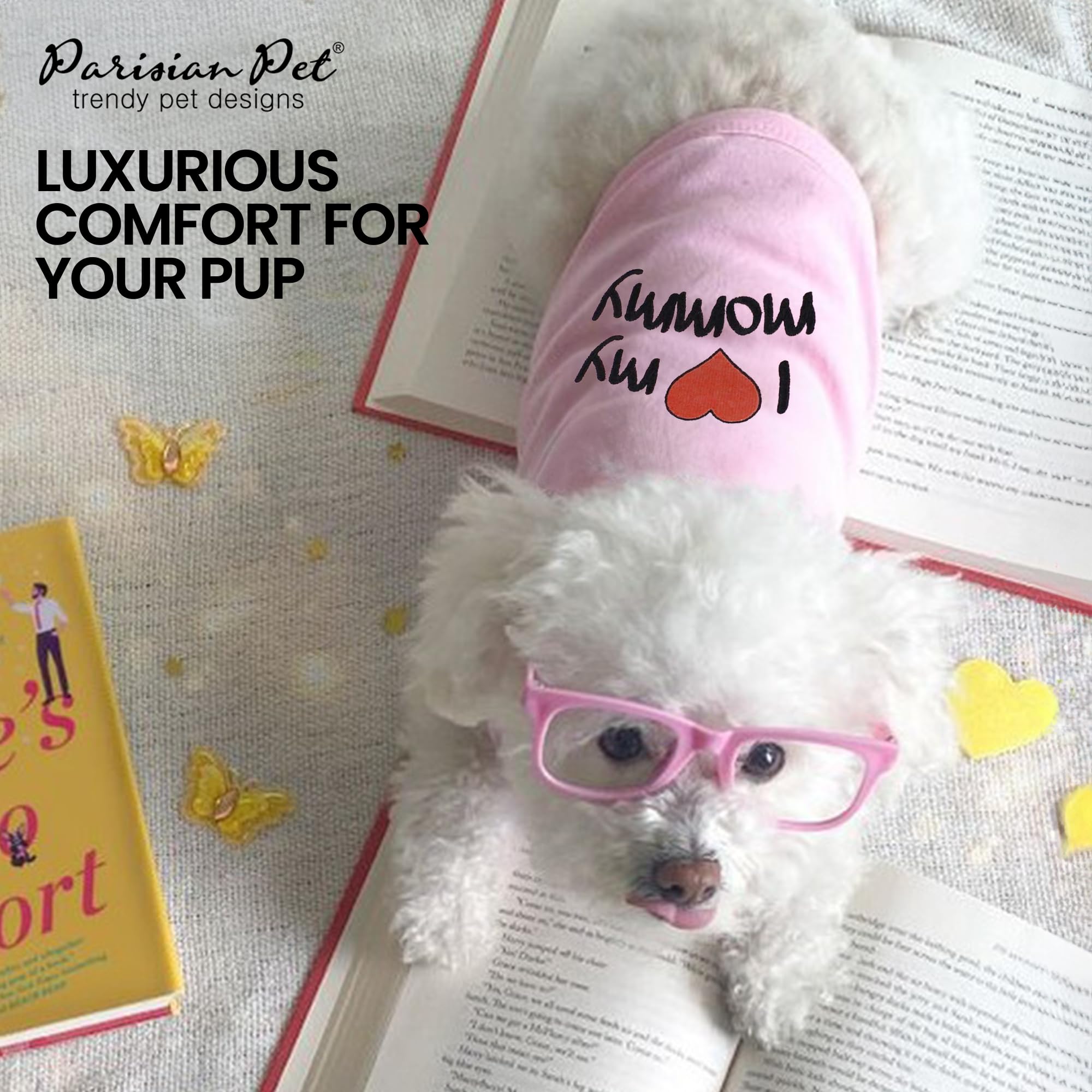 Parisian Pet Dog T-Shirt With Embroidered 'I Love My Mommy' Words - 100% Cotton, Pink Dog Clothes - Sleeveless Pet Vest - Machine Washable Dog Shirt For Large Dogs, 3Xl