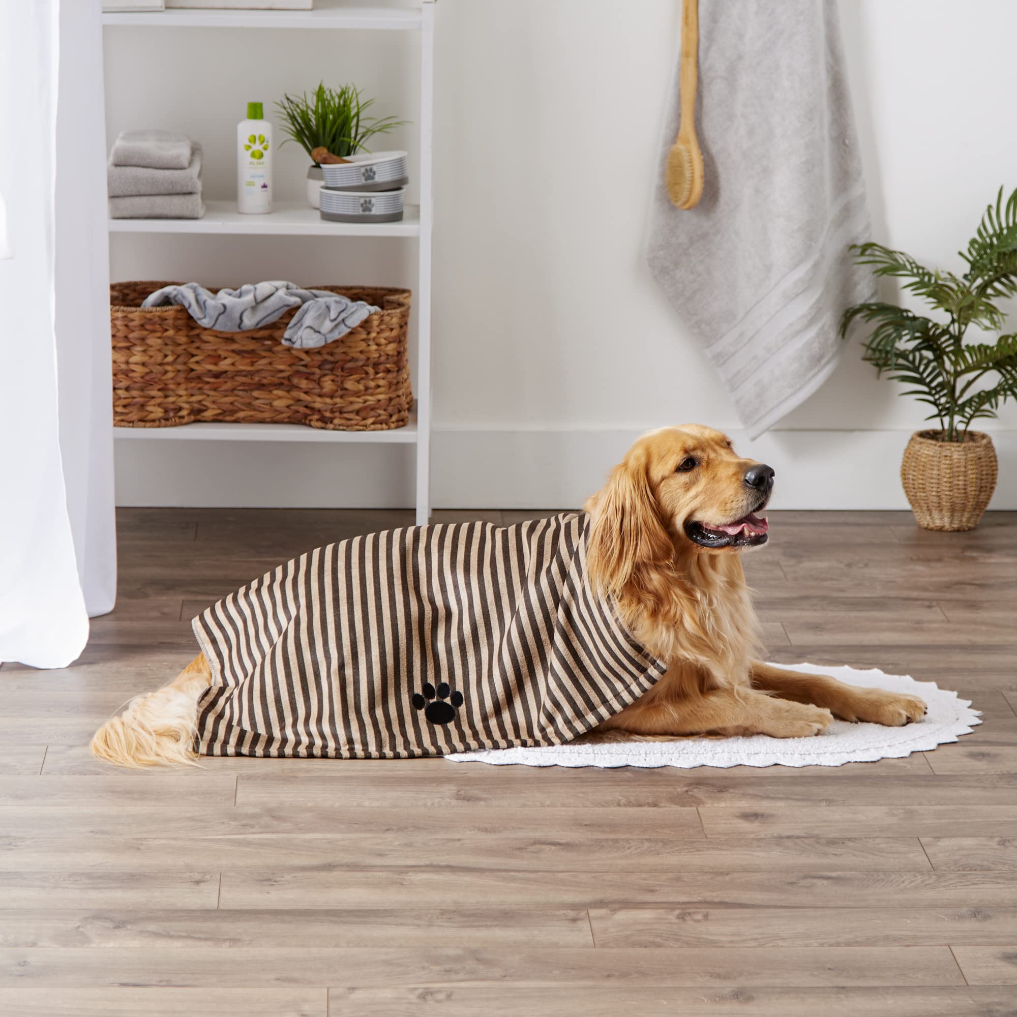 Bone Dry Pet Grooming Towel Collection Absorbent Microfiber X-Large, 41x23.5, Striped Brown